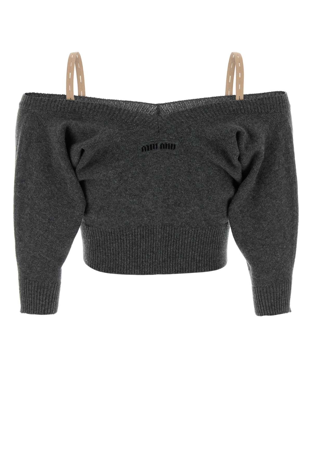 Miu Miu Women Dark Grey Cashmere Cardigan MIU MIU