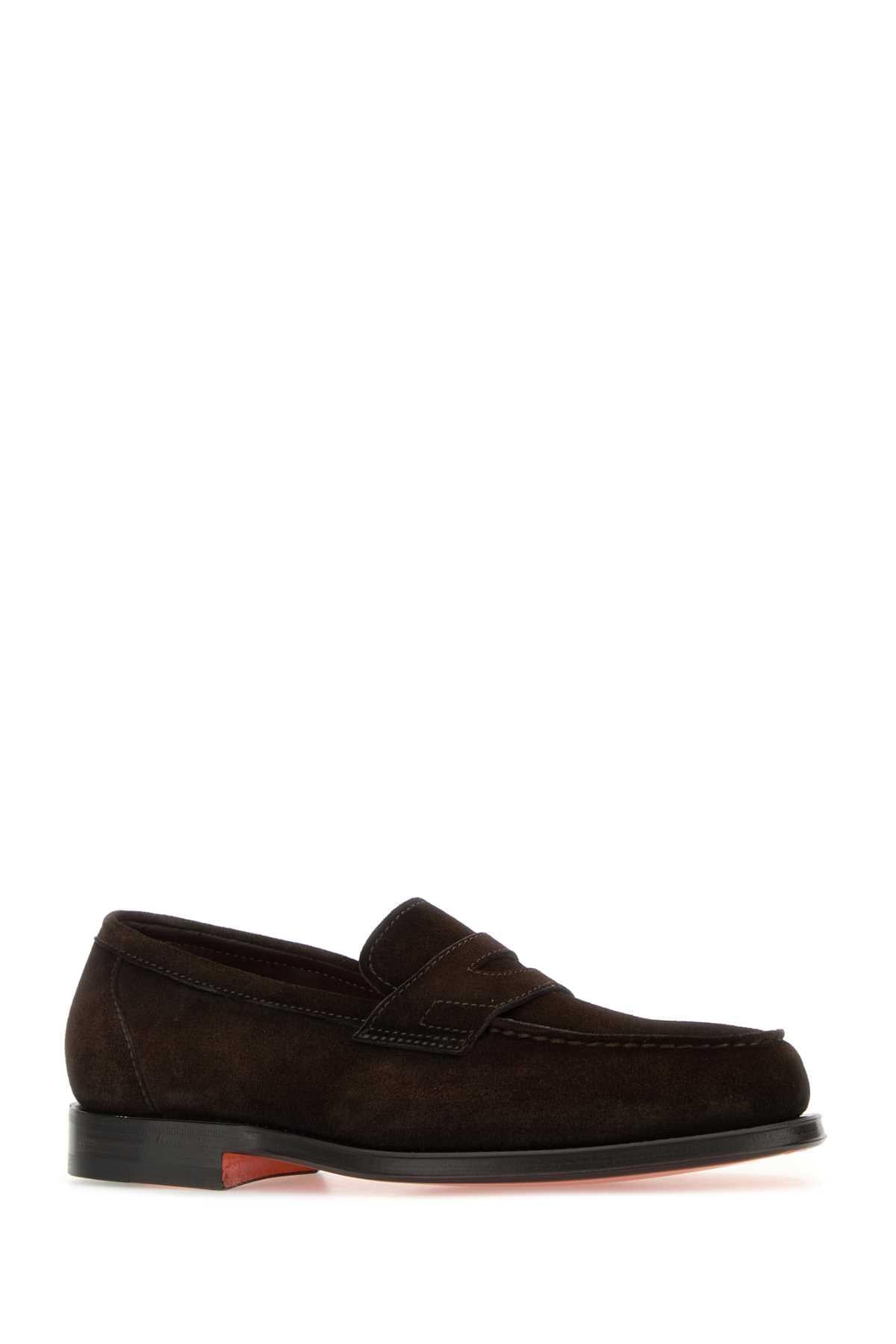 Santoni Men Dark Brown Suede Gunter Loafers SANTONI