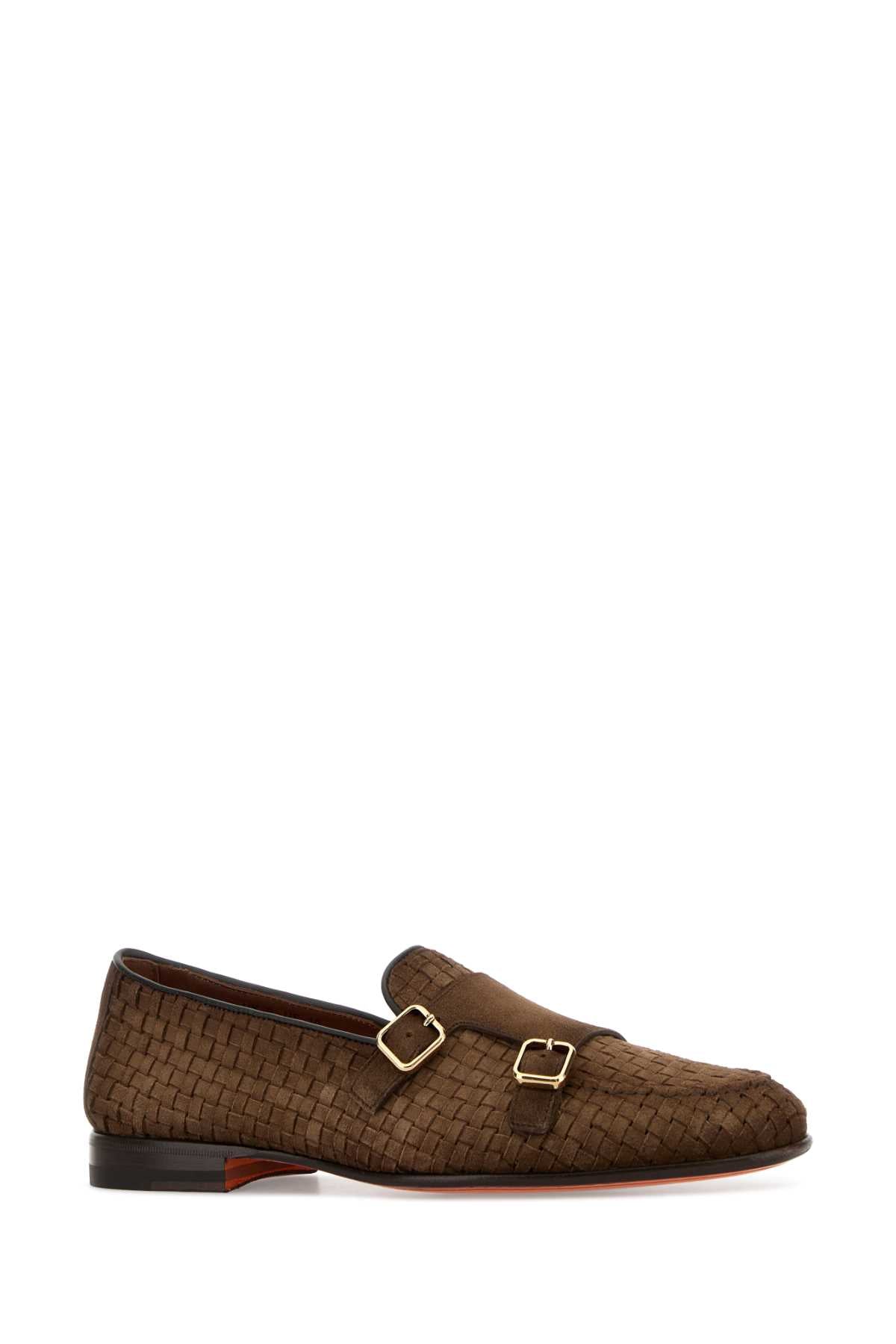 Santoni Men Brown Suede Scacco Loafers SANTONI