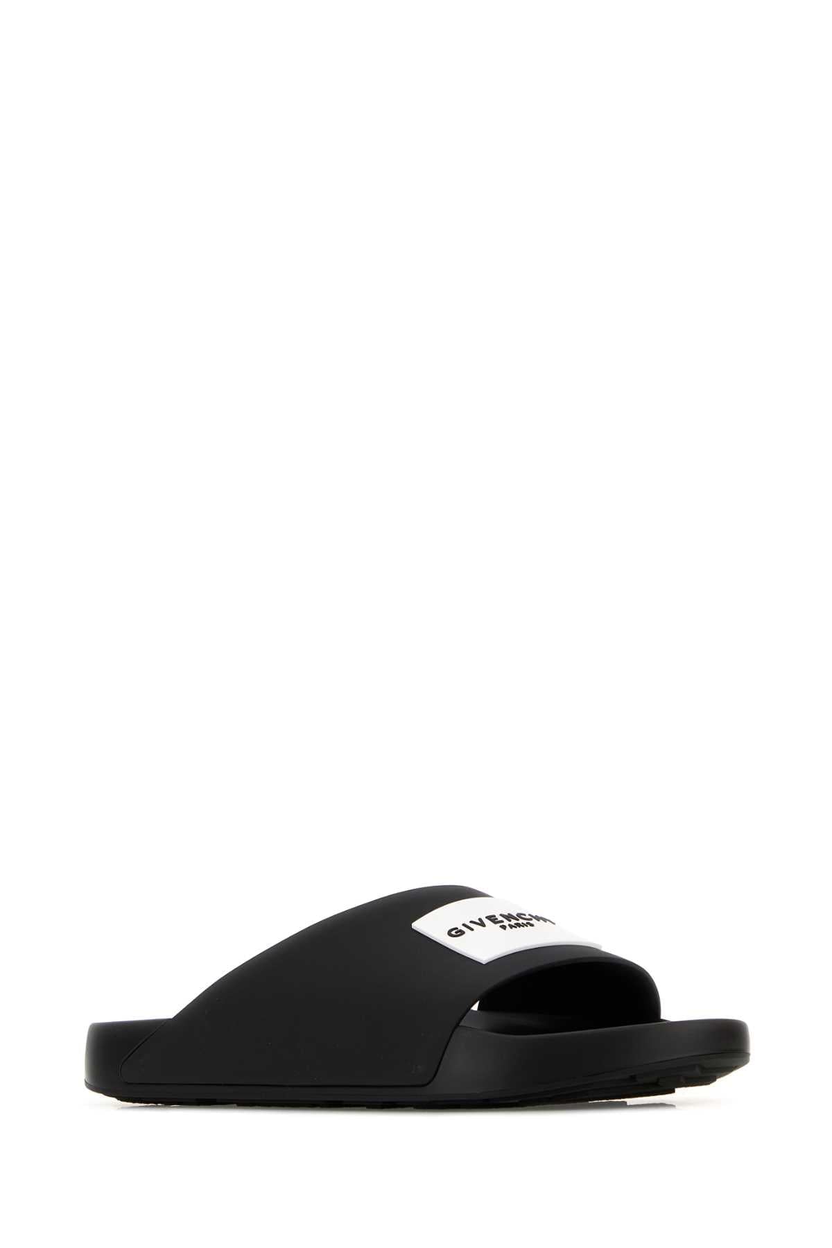 Givenchy Men Black Rubber Label Slippers GIVENCHY