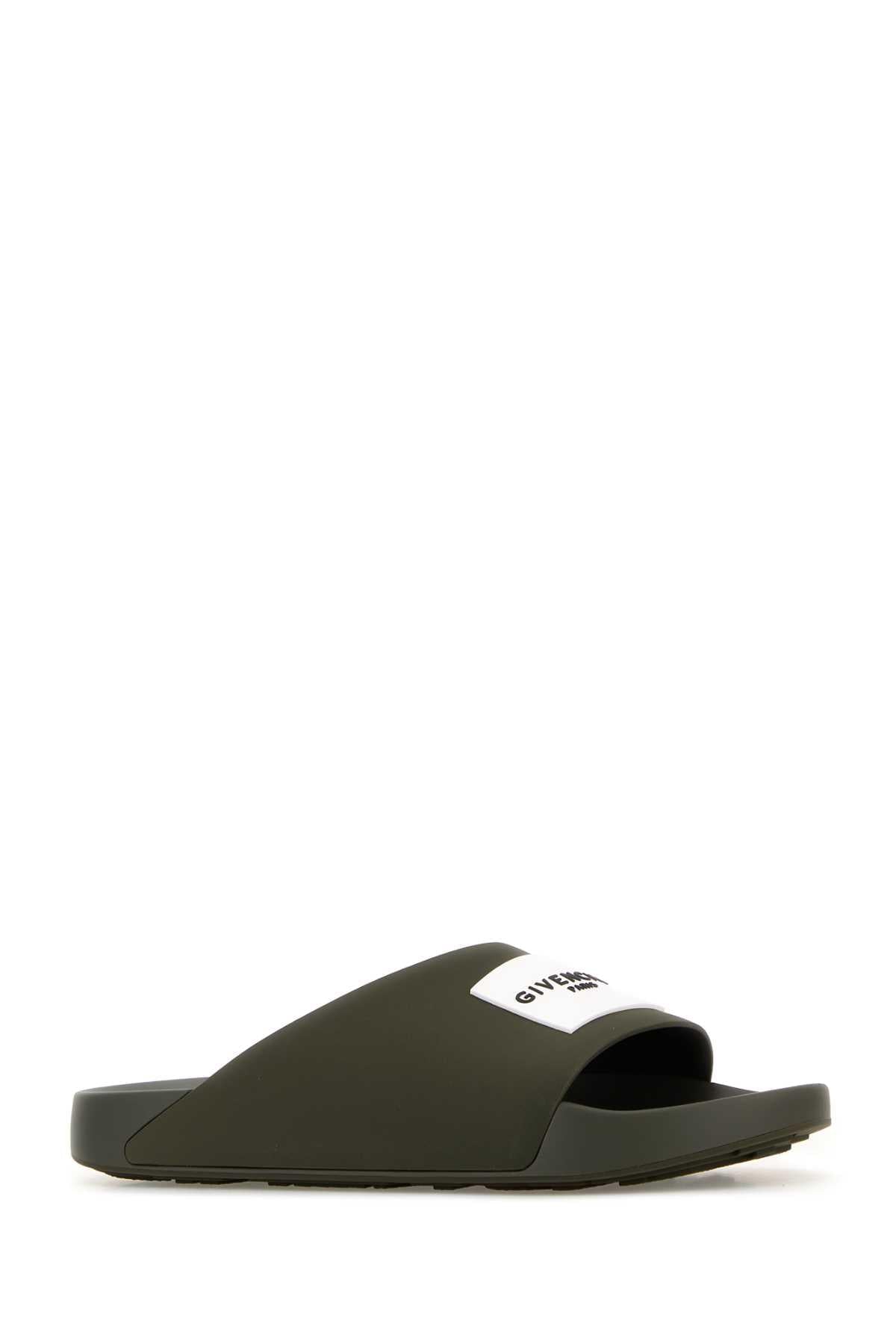 Givenchy Men Army Green Rubber Label Slippers GIVENCHY