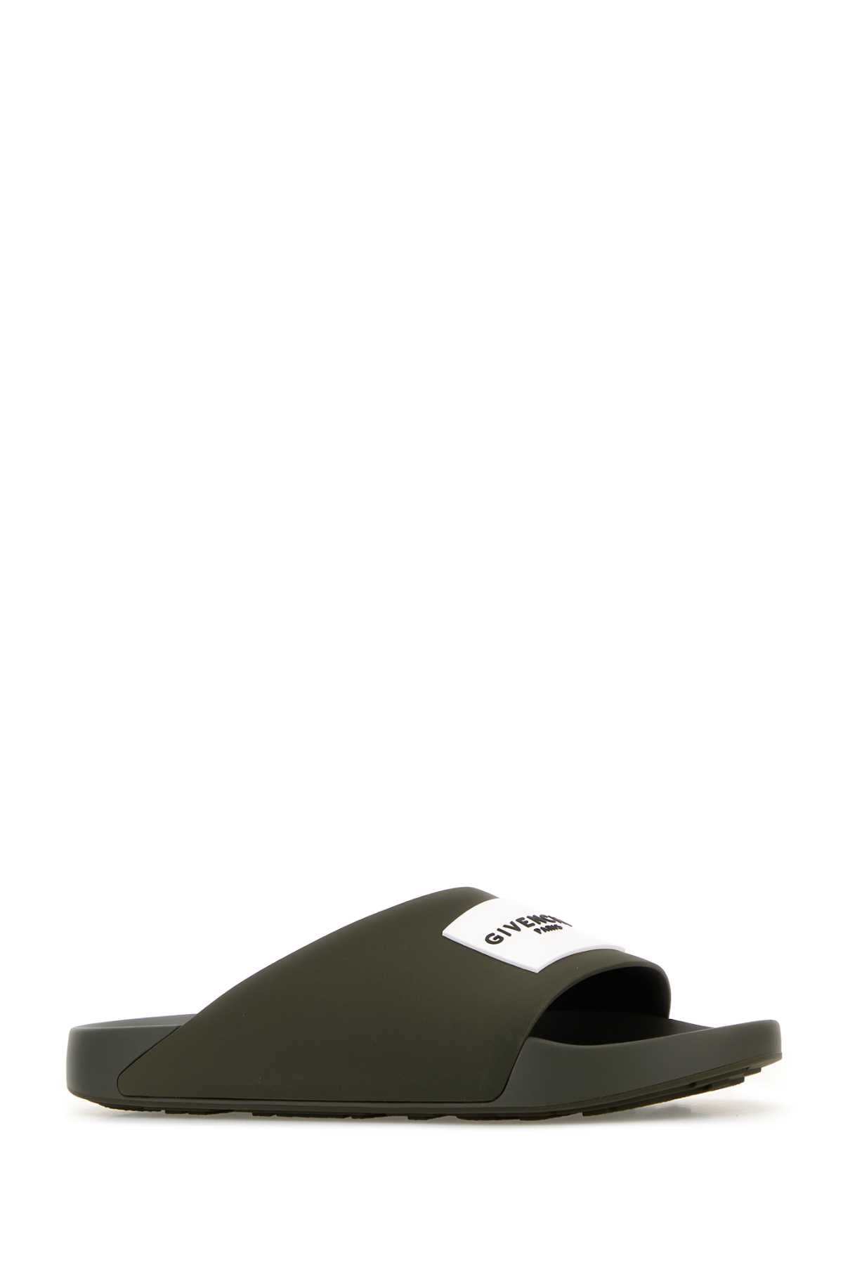 Givenchy Men Army Green Rubber Label Slippers GIVENCHY