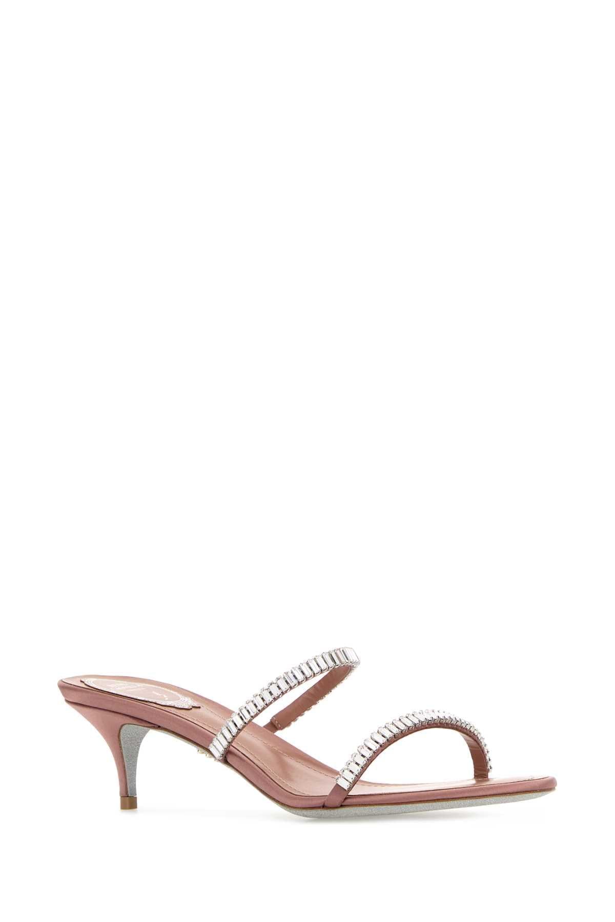 Rene Caovilla Women Antiqued Pink Satin Spark Mules RENE CAOVILLA