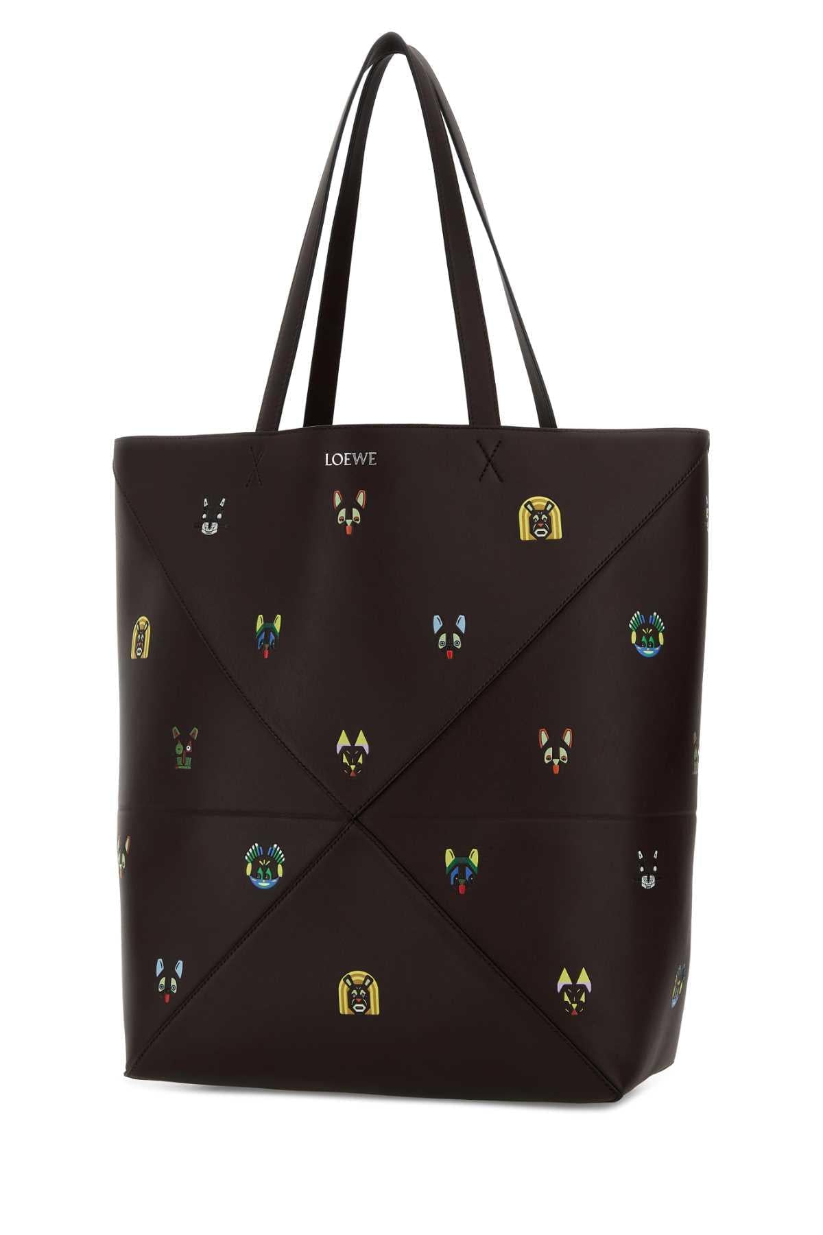 Loewe Men Chocolate Leather Puzzle Fold Large Shopping Bag LOEWE