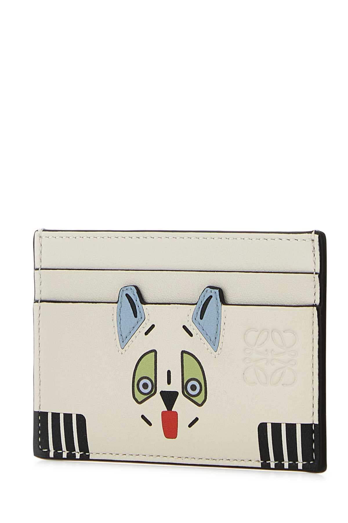 Loewe Women Ivory Leather Futurist Cats Card Holder LOEWE