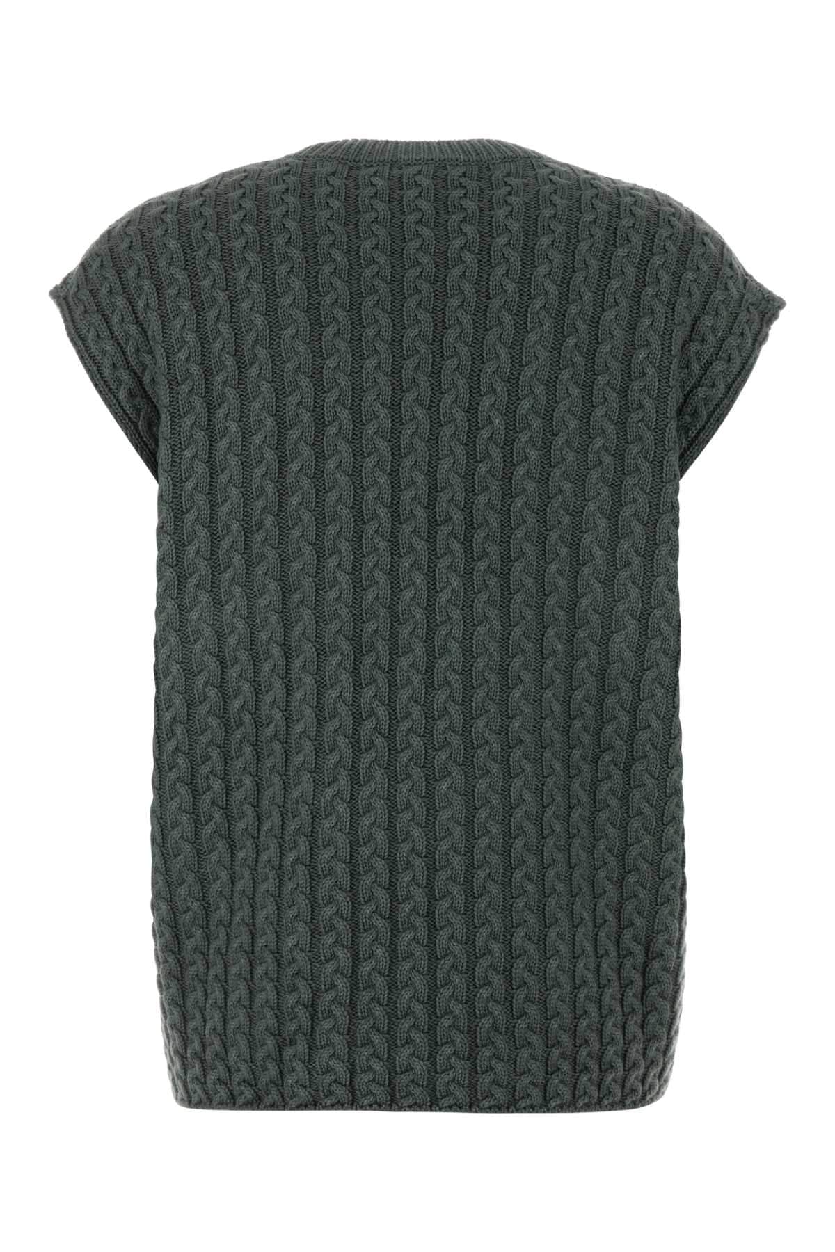 Loewe Women Khaki Stretch Wool Oversize Vest LOEWE