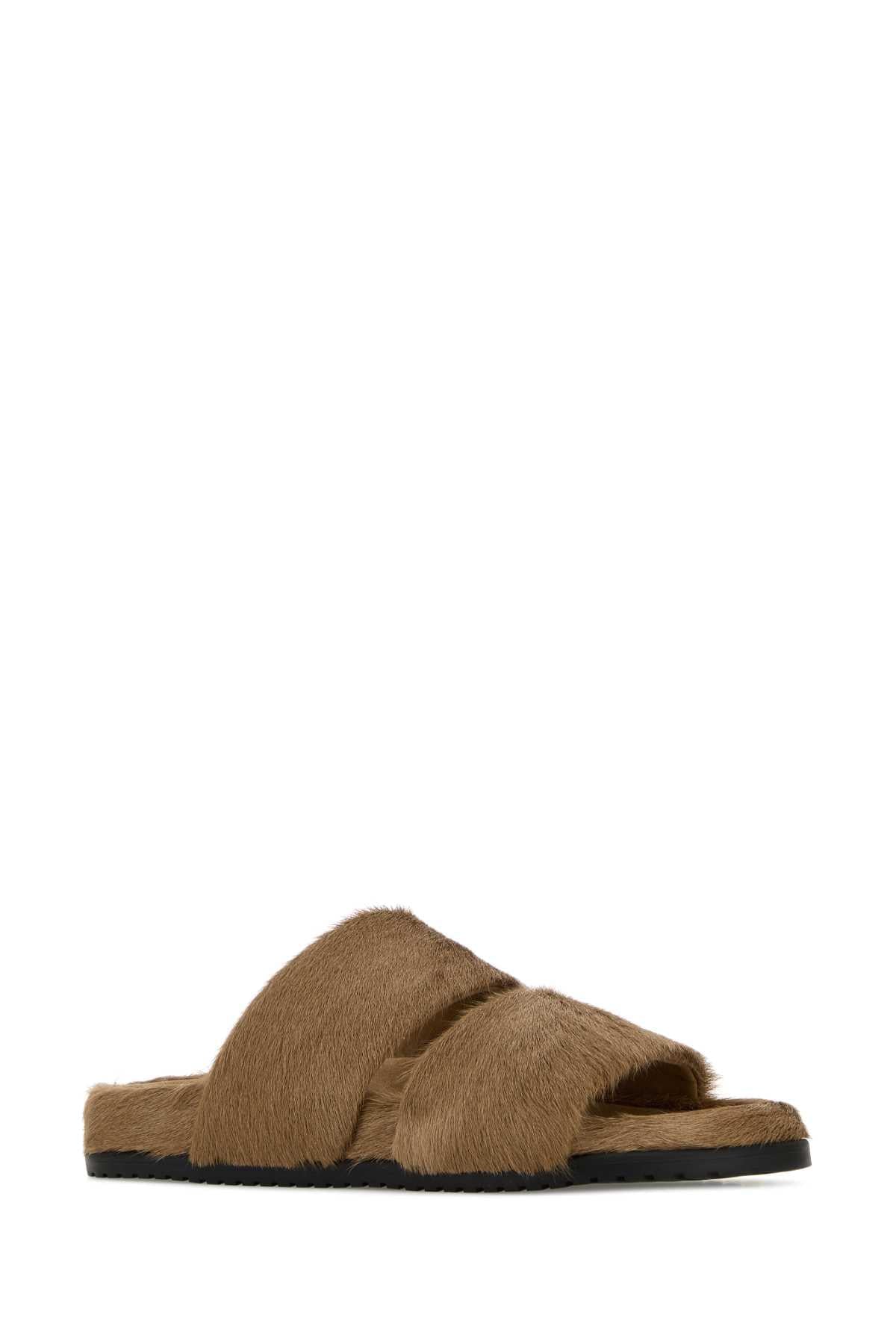 Dolce & Gabbana Men Camel Calf Hair Dg Casual Slippers DOLCE & GABBANA