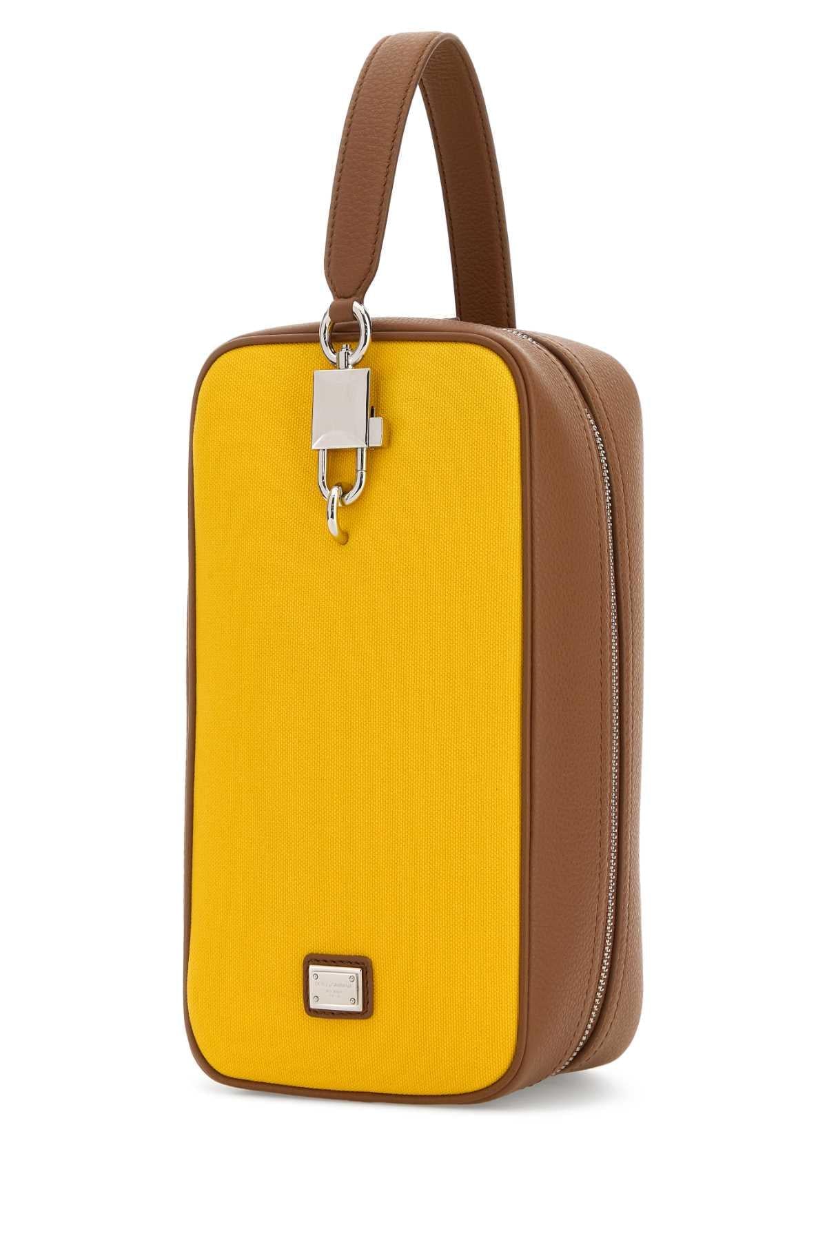 Dolce & Gabbana Men Two-Tone Leather And Canvas Lock Handbag DOLCE & GABBANA
