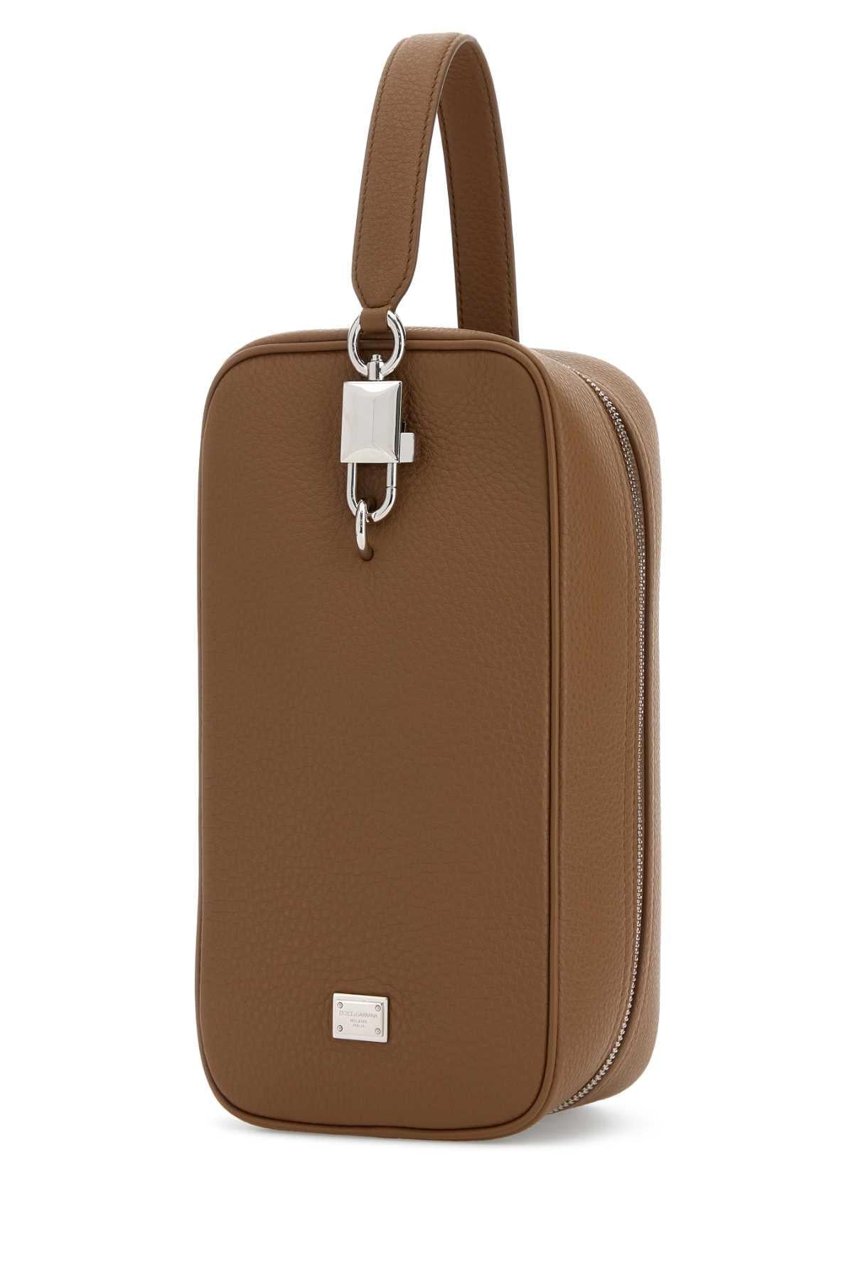 Dolce & Gabbana Men Camel Leather Lock Handbag DOLCE & GABBANA