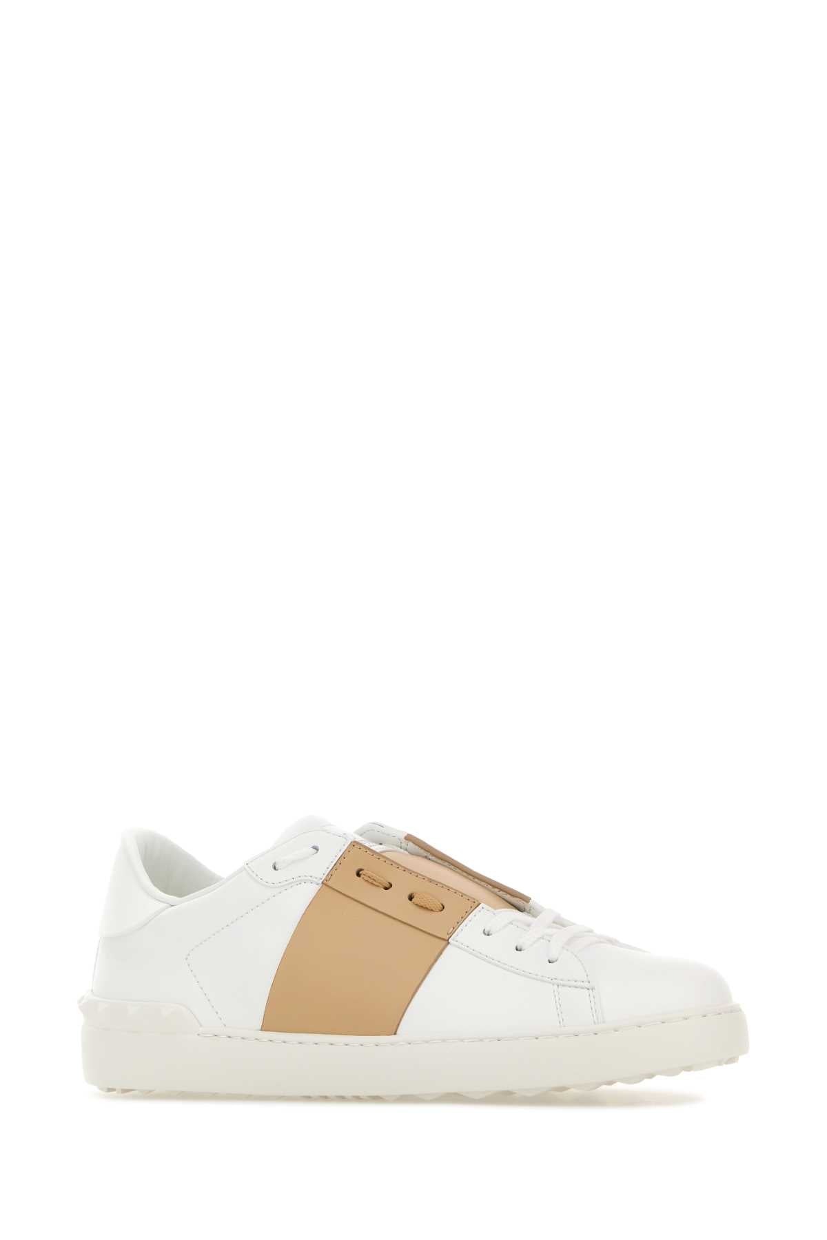 Valentino Garavani Men White Leather Open Sneakers With Camel Band VALENTINO GARAVANI
