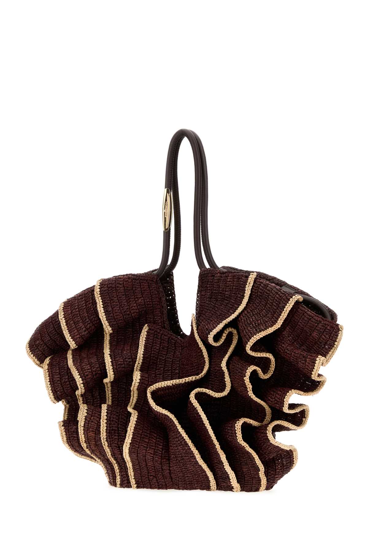 Zimmermann Women Chocolate Raffia Medium Goldentime Shopping Bag ZIMMERMANN