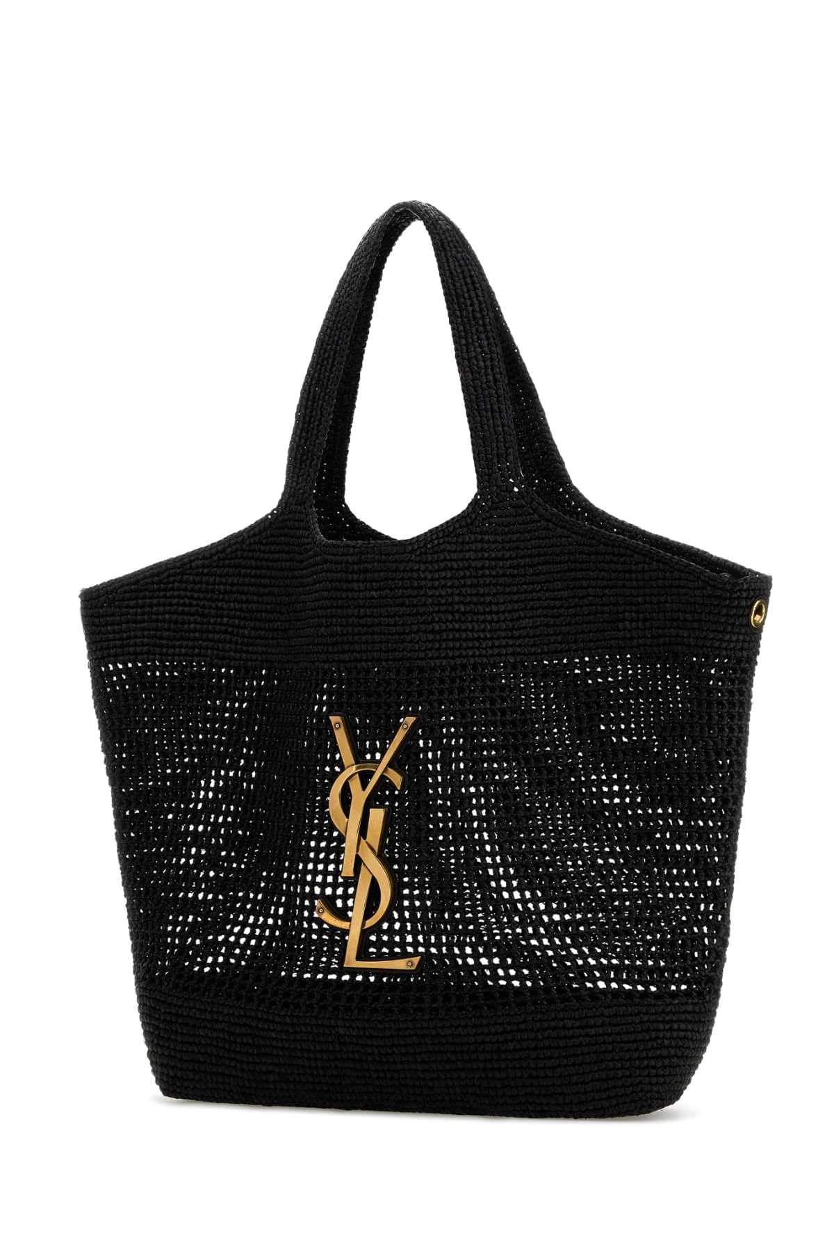 Saint Laurent Women Black Raffia Icare Shopping Bag