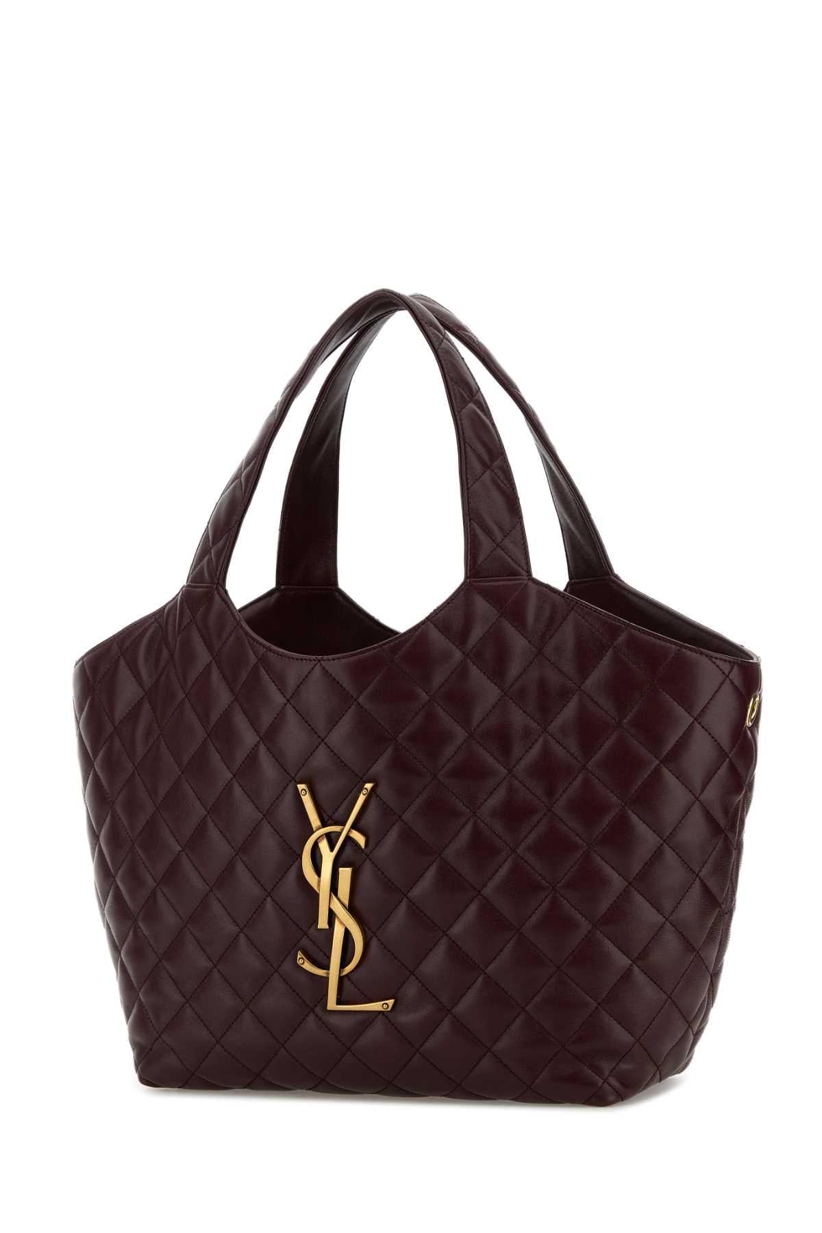 Saint Laurent Women Burgundy Nappa Leather Medium Icare Shopping Bag SAINT LAURENT