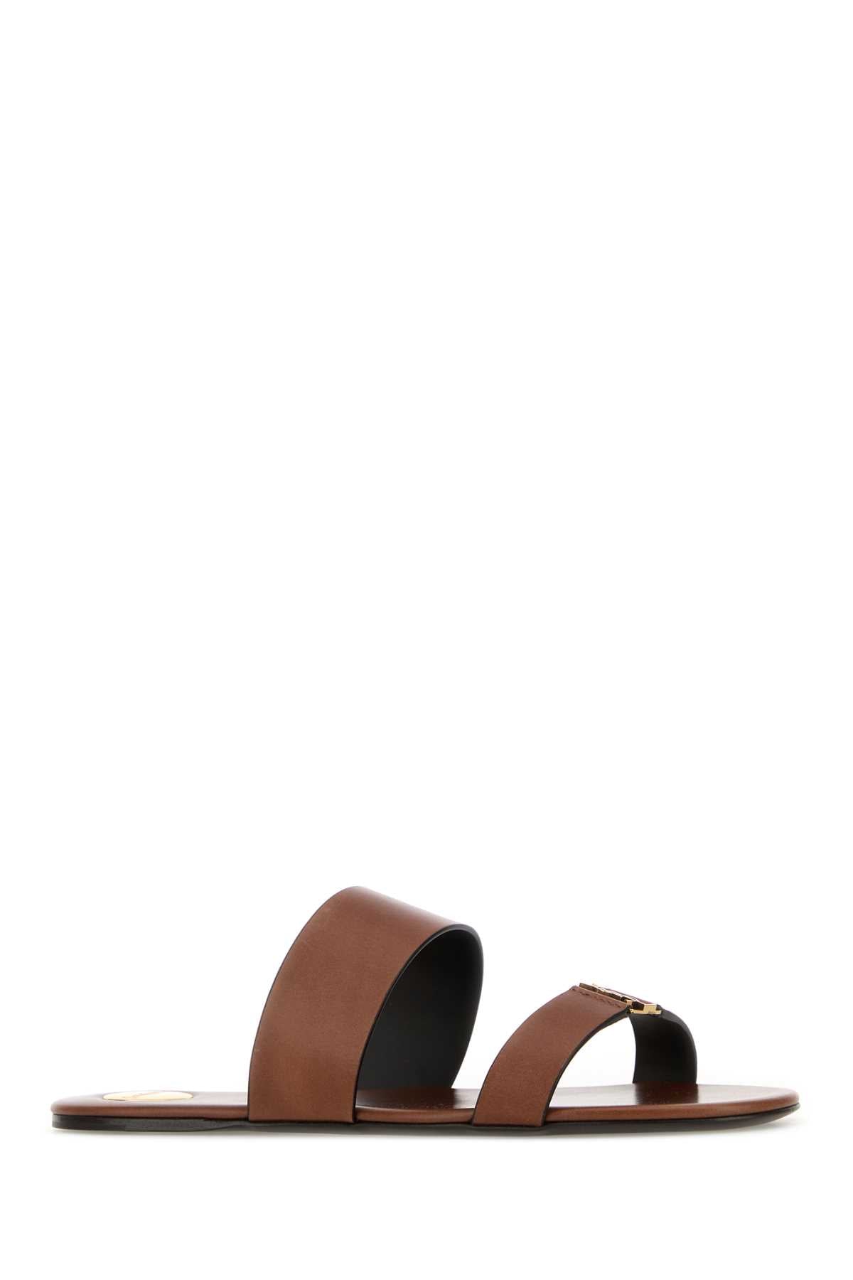 Saint Laurent Women Brown Leather Babylone Slippers SAINT LAURENT