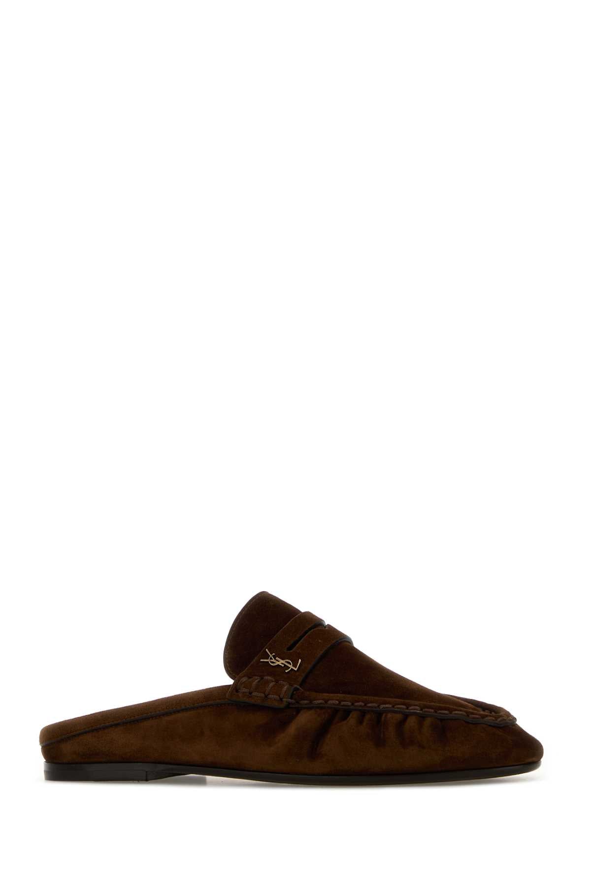 Saint Laurent Women Brown Suede Le Loafers Slippers SAINT LAURENT