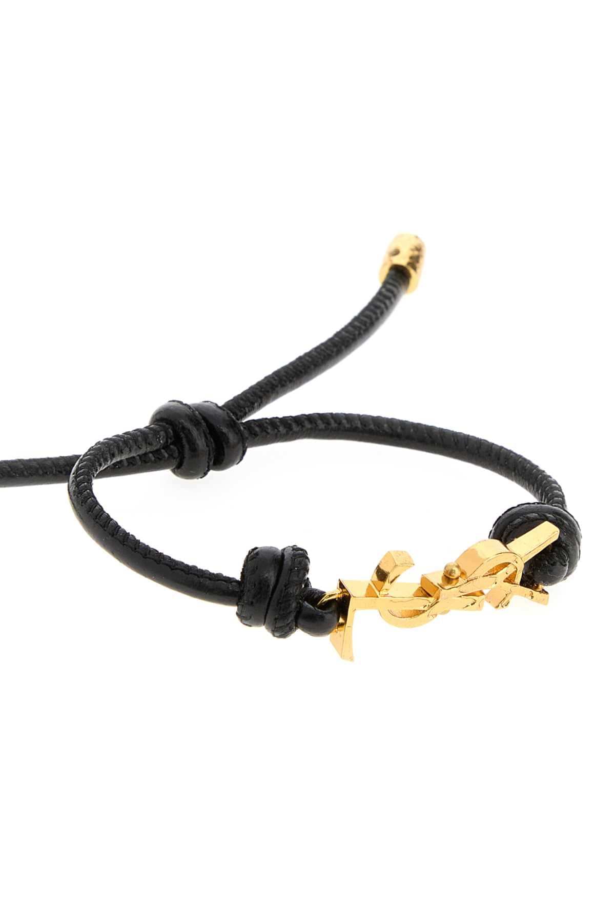 Saint Laurent Women Black Leather Cassandre Bracelet SAINT LAURENT