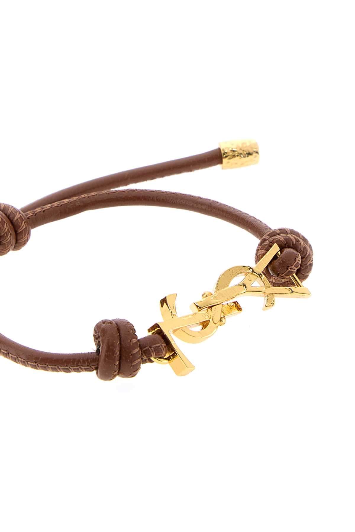 Saint Laurent Women Brown Leather Cassandre Bracelet SAINT LAURENT