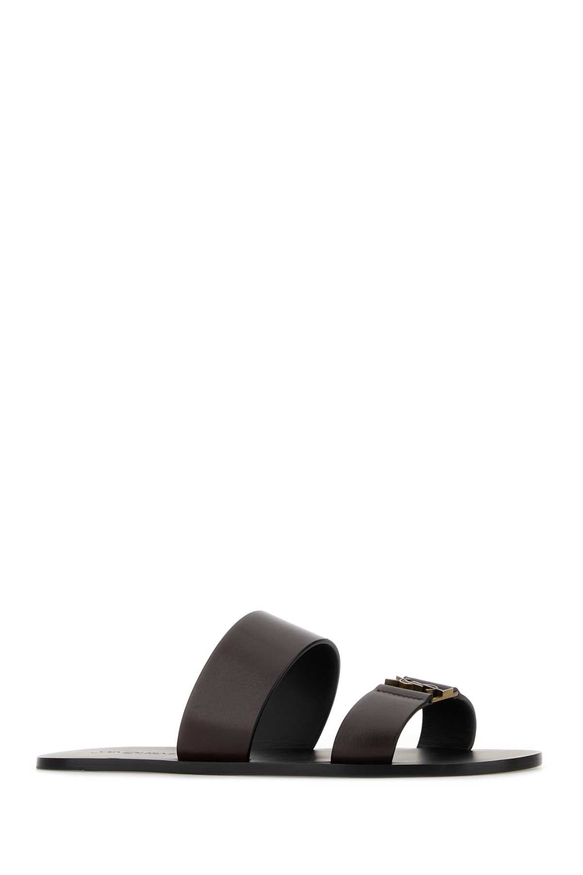 Saint Laurent Men Dark Brown Leather Babylone Slippers SAINT LAURENT