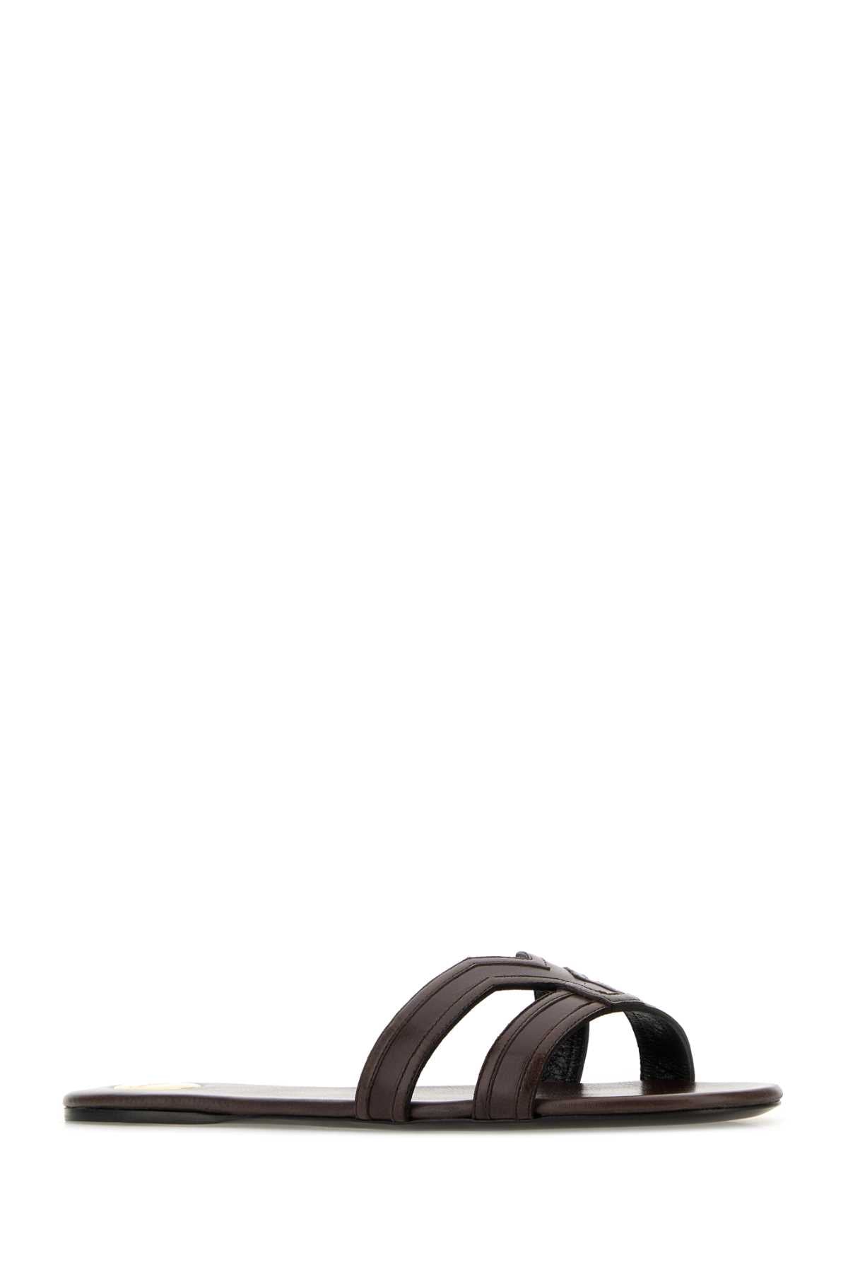 Saint Laurent Women Brown Leather Mabrouka Slippers SAINT LAURENT