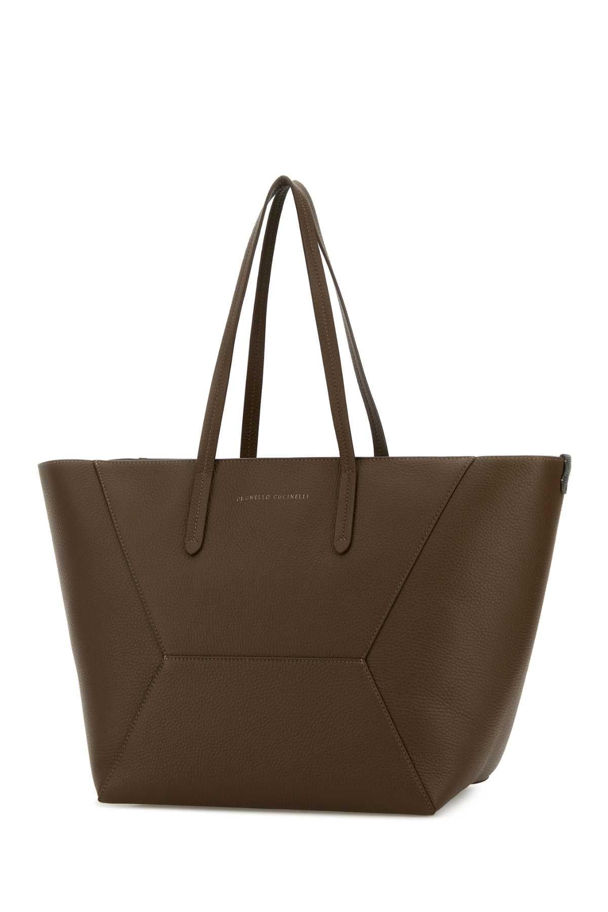 Brunello Cucinelli Women Mud Leather Shopping Bag BRUNELLO CUCINELLI