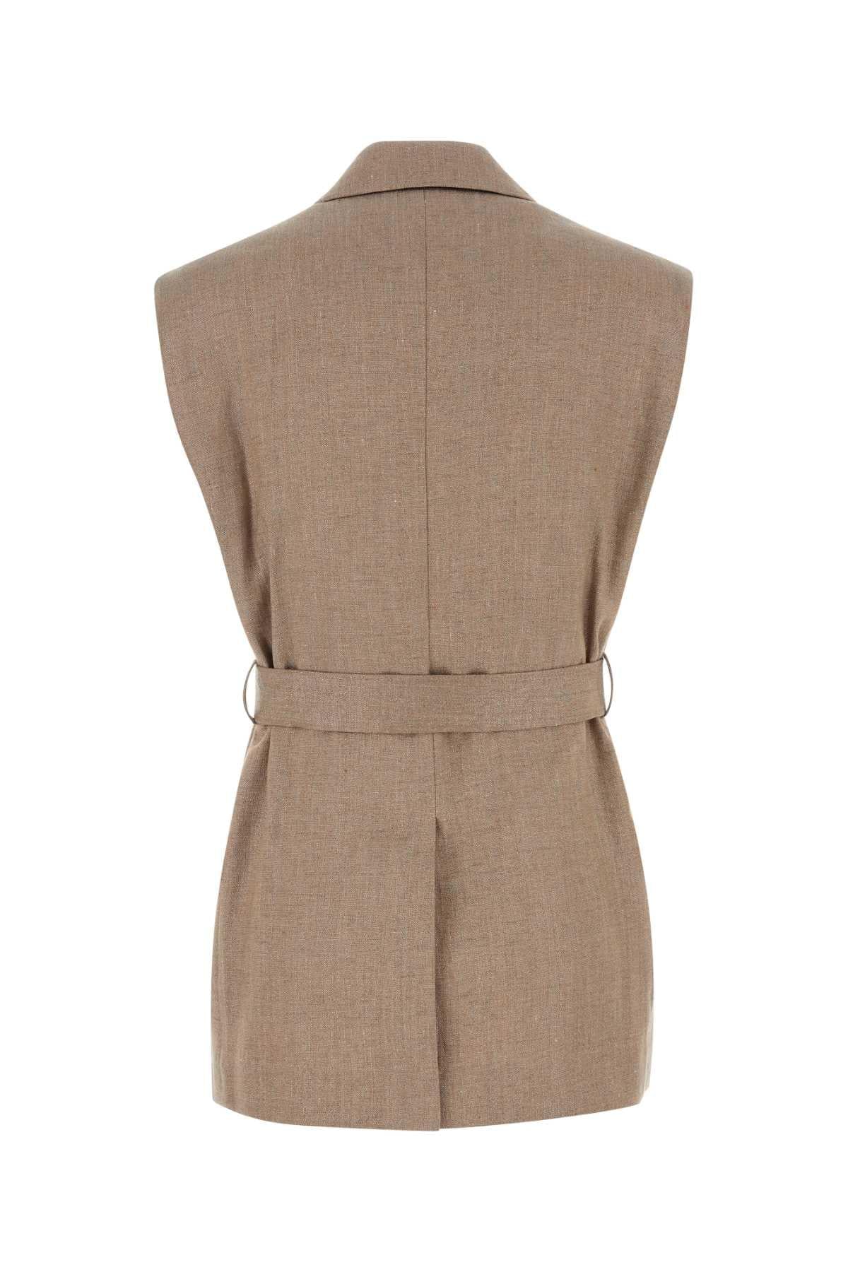 Brunello Cucinelli Women Cappuccino Linen Blend Vest BRUNELLO CUCINELLI
