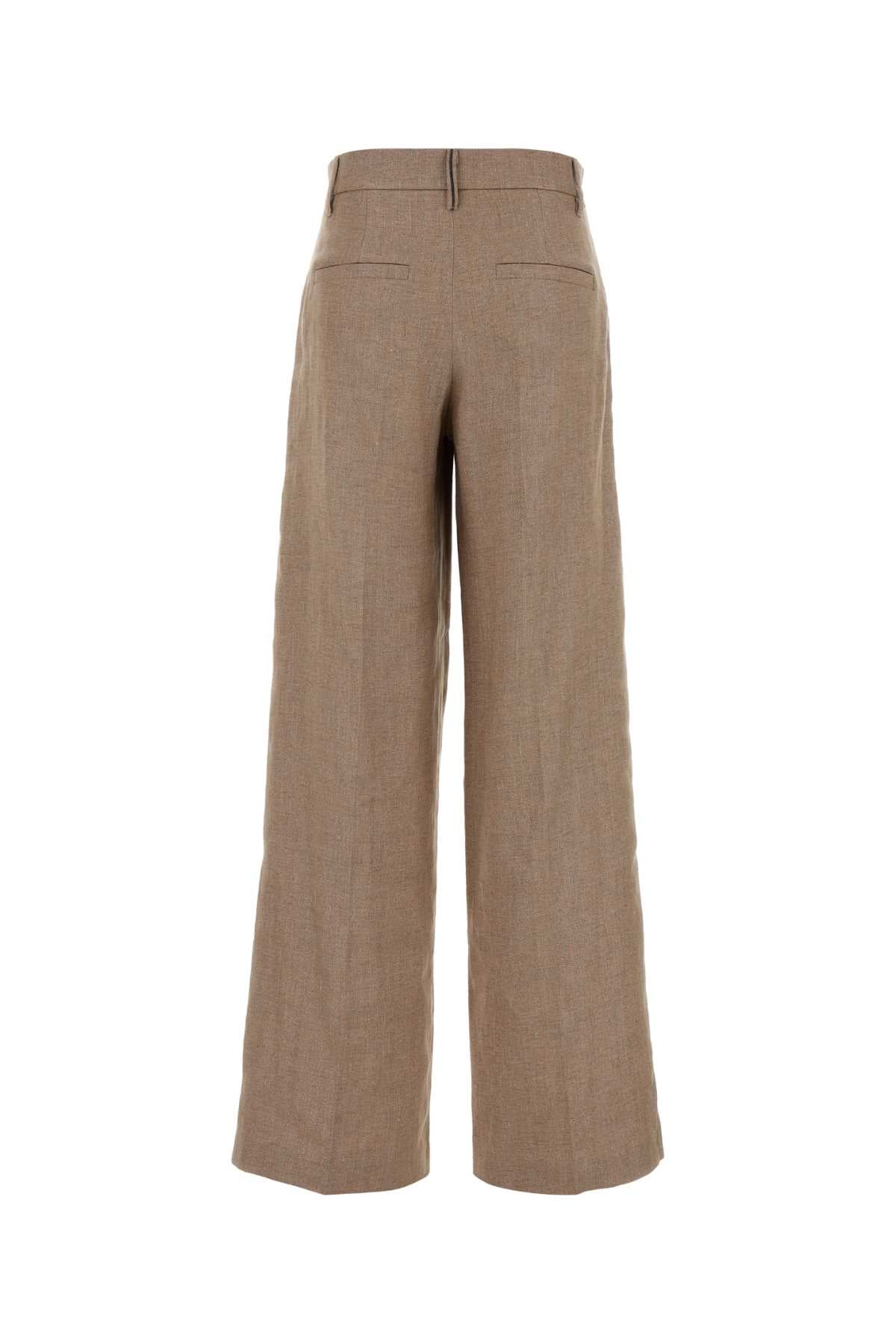 Brunello Cucinelli Women Cappuccino Linen Blend Wide-Leg Pant BRUNELLO CUCINELLI