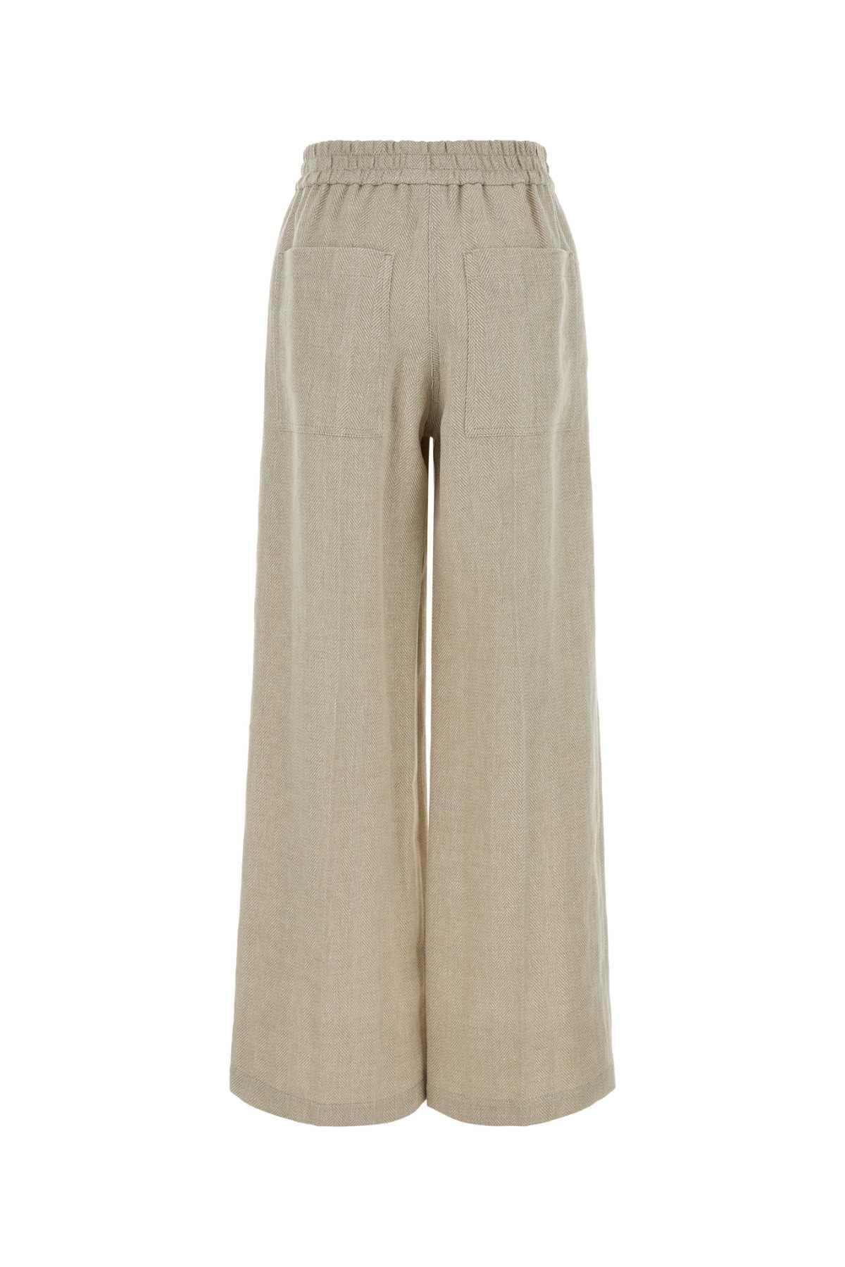 Brunello Cucinelli Women Melange Beige Linen Blend Wide-Leg Pant BRUNELLO CUCINELLI