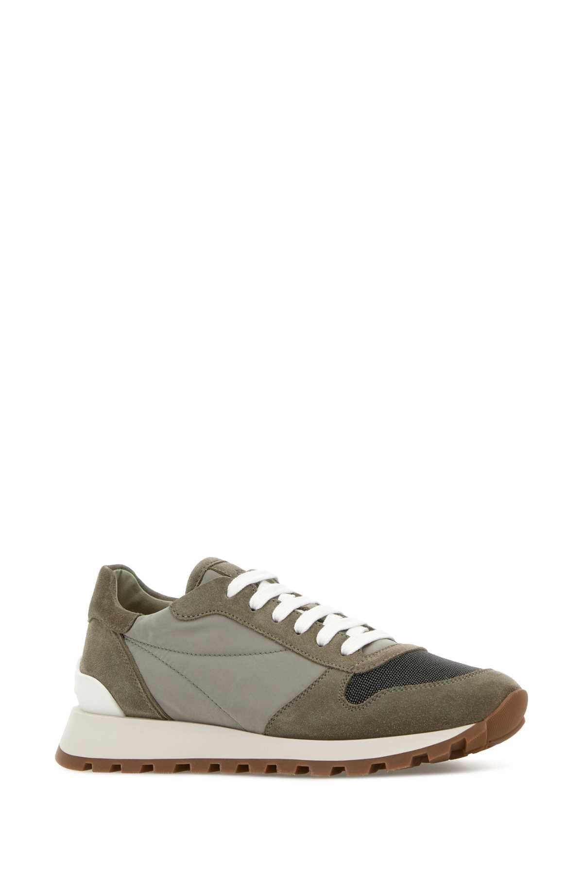 Brunello Cucinelli Women Dove Grey Suede And Fabric Sneakers BRUNELLO CUCINELLI