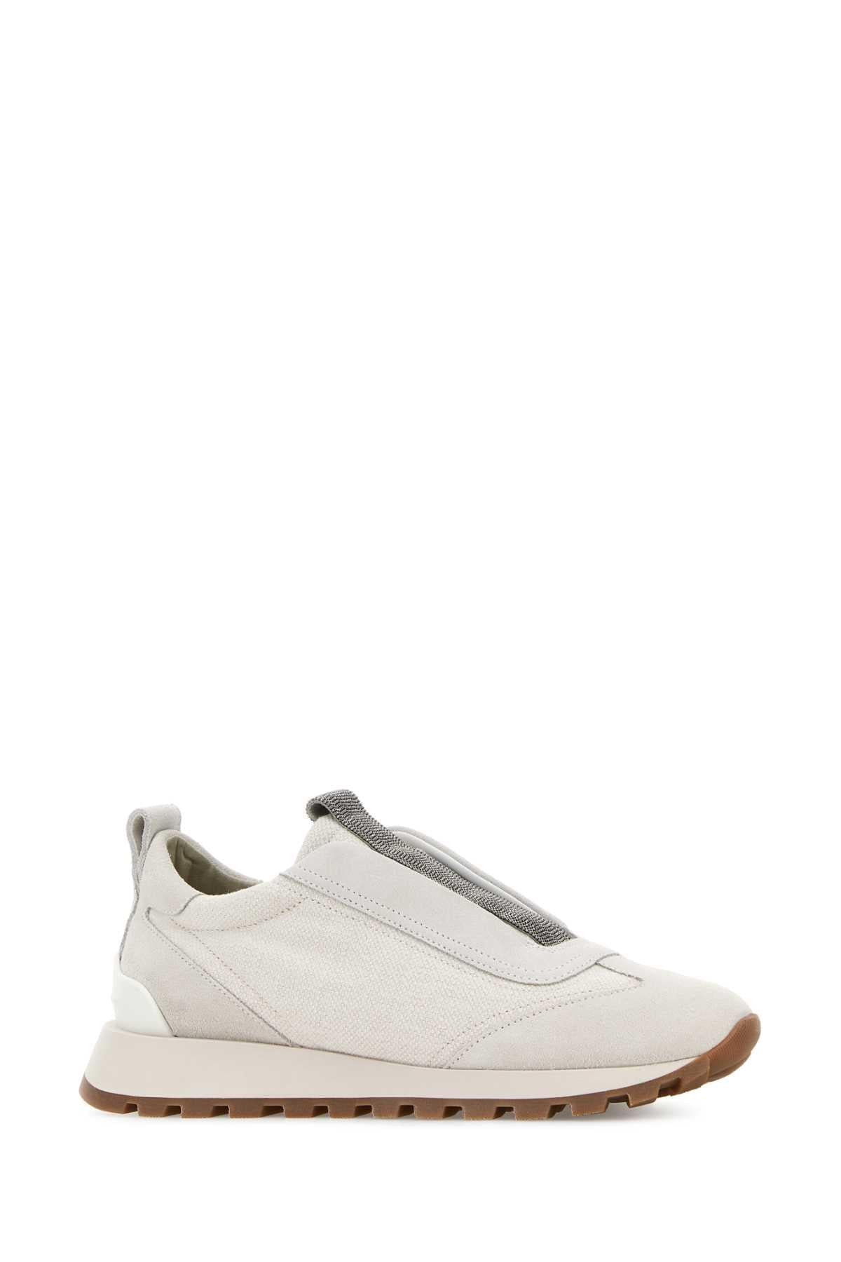 Brunello Cucinelli Women Light Grey Fabric Slip Ons BRUNELLO CUCINELLI