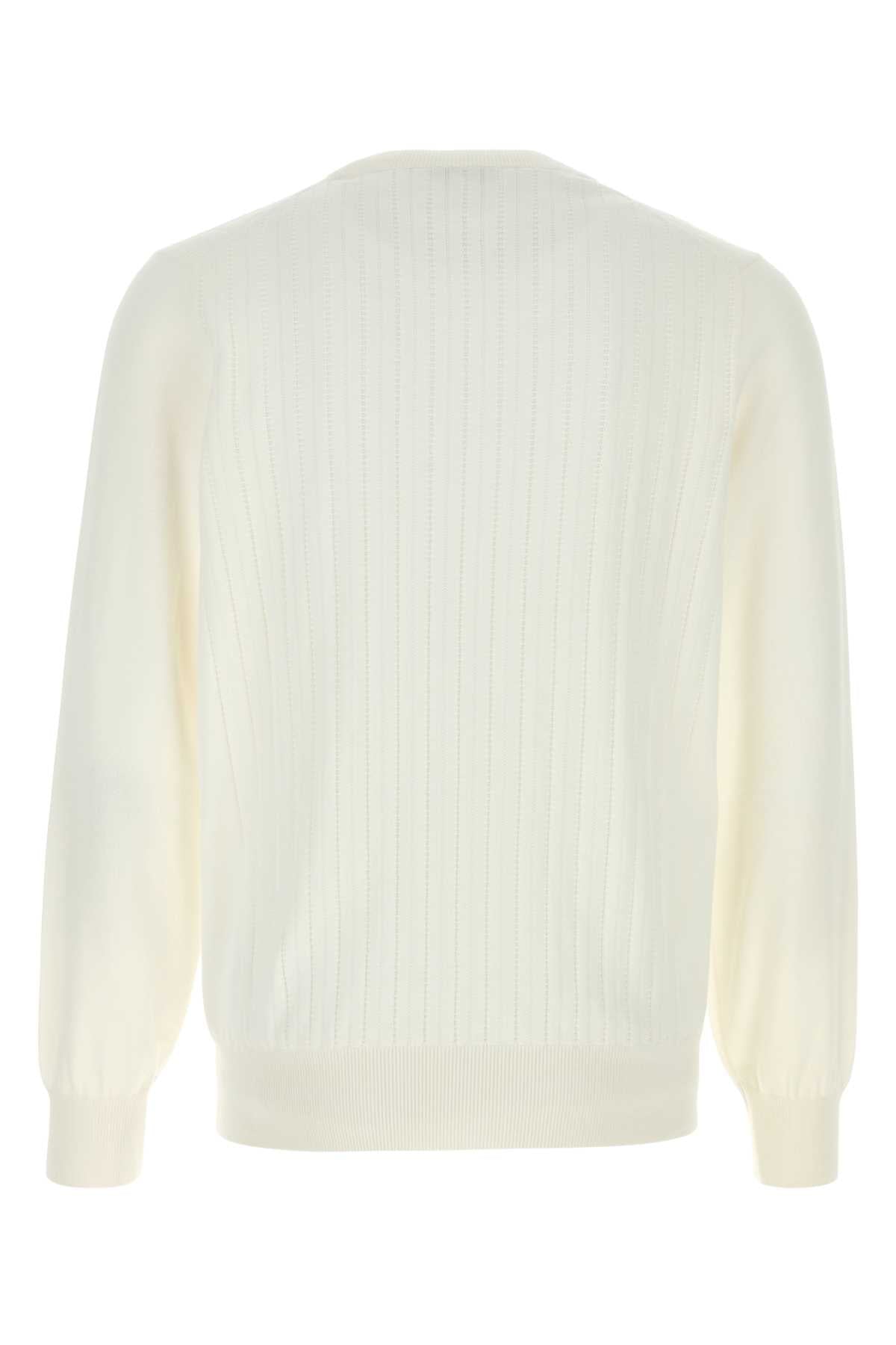 Brunello Cucinelli Men White Cotton Sweater BRUNELLO CUCINELLI