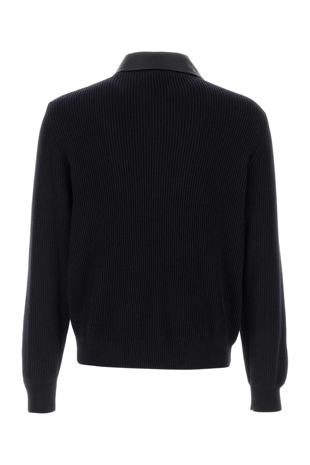 Brunello Cucinelli Men Blue Leather And Knit Jacket BRUNELLO CUCINELLI