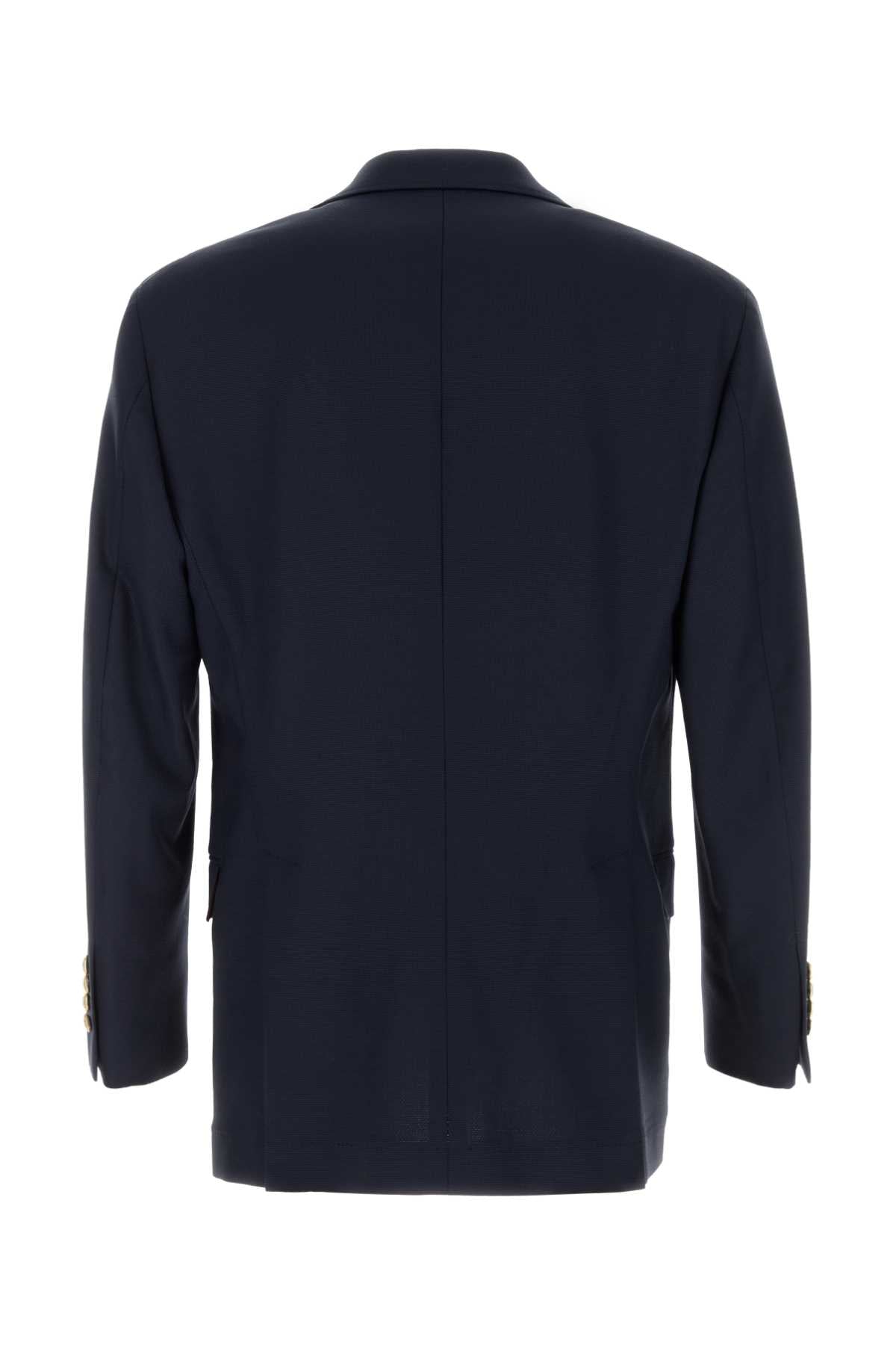 Brunello Cucinelli Men Navy Blue Wool Blazer