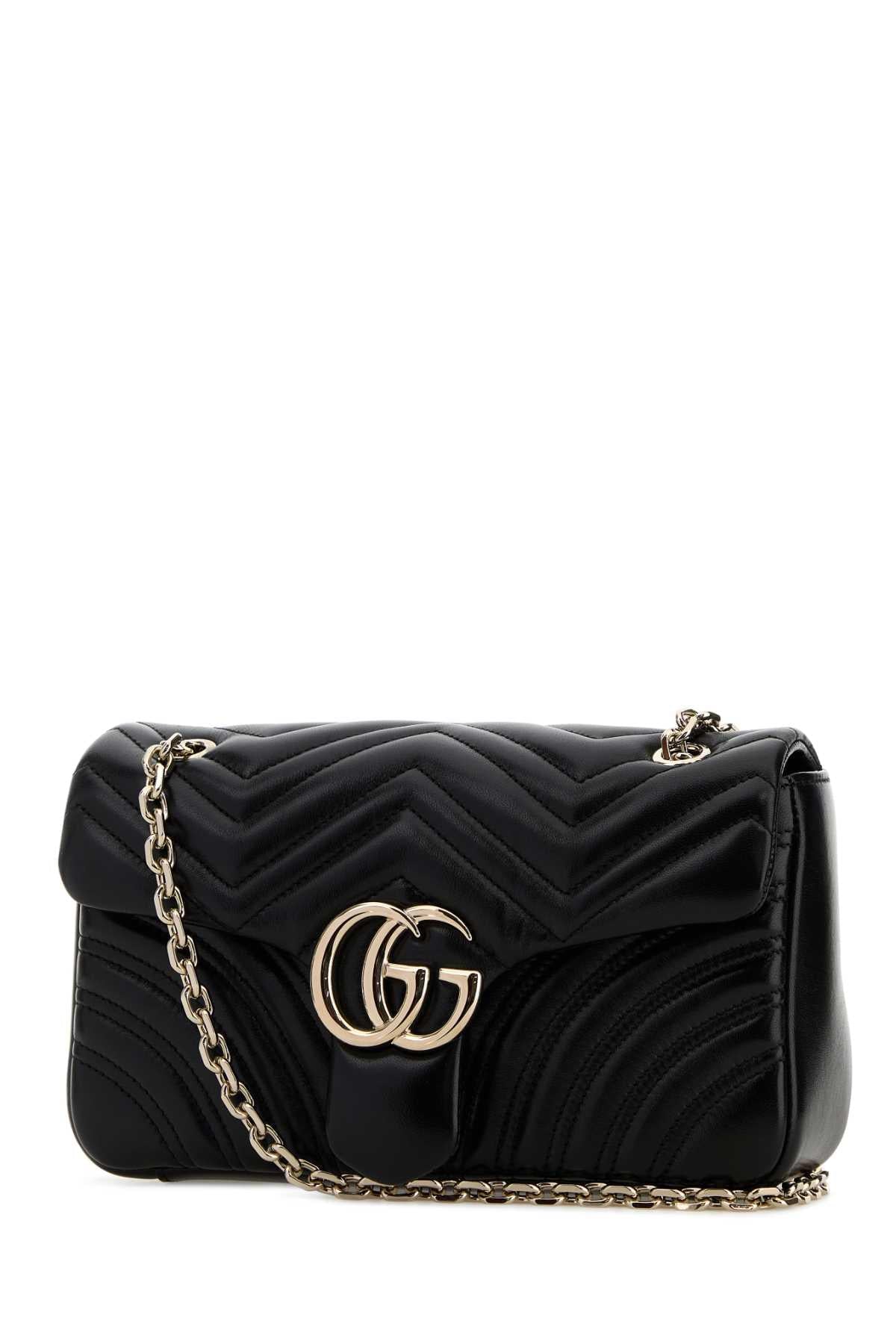 Gucci Women Black Nappa Leather Medium Gg Marmont Shoulder Bag GUCCI