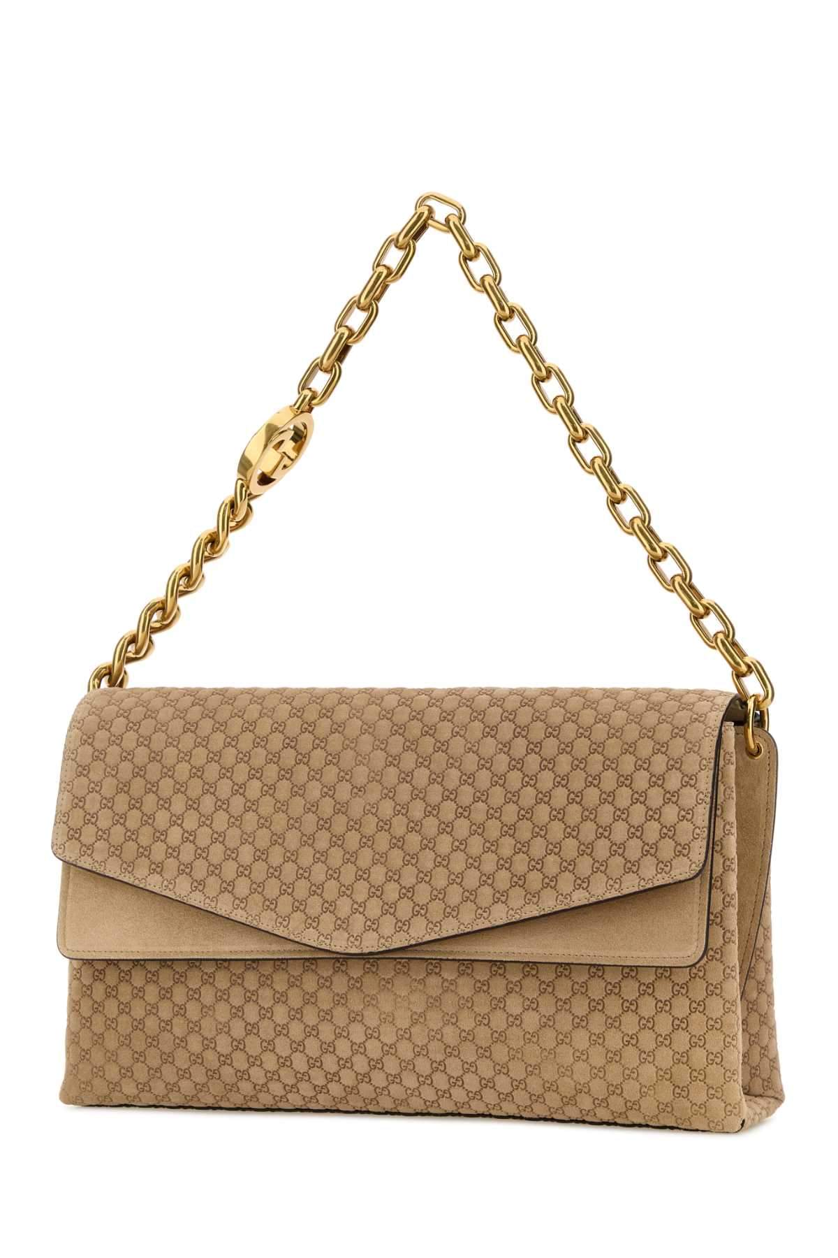 Gucci Women Beige Suede Large Shoulder Bag GUCCI