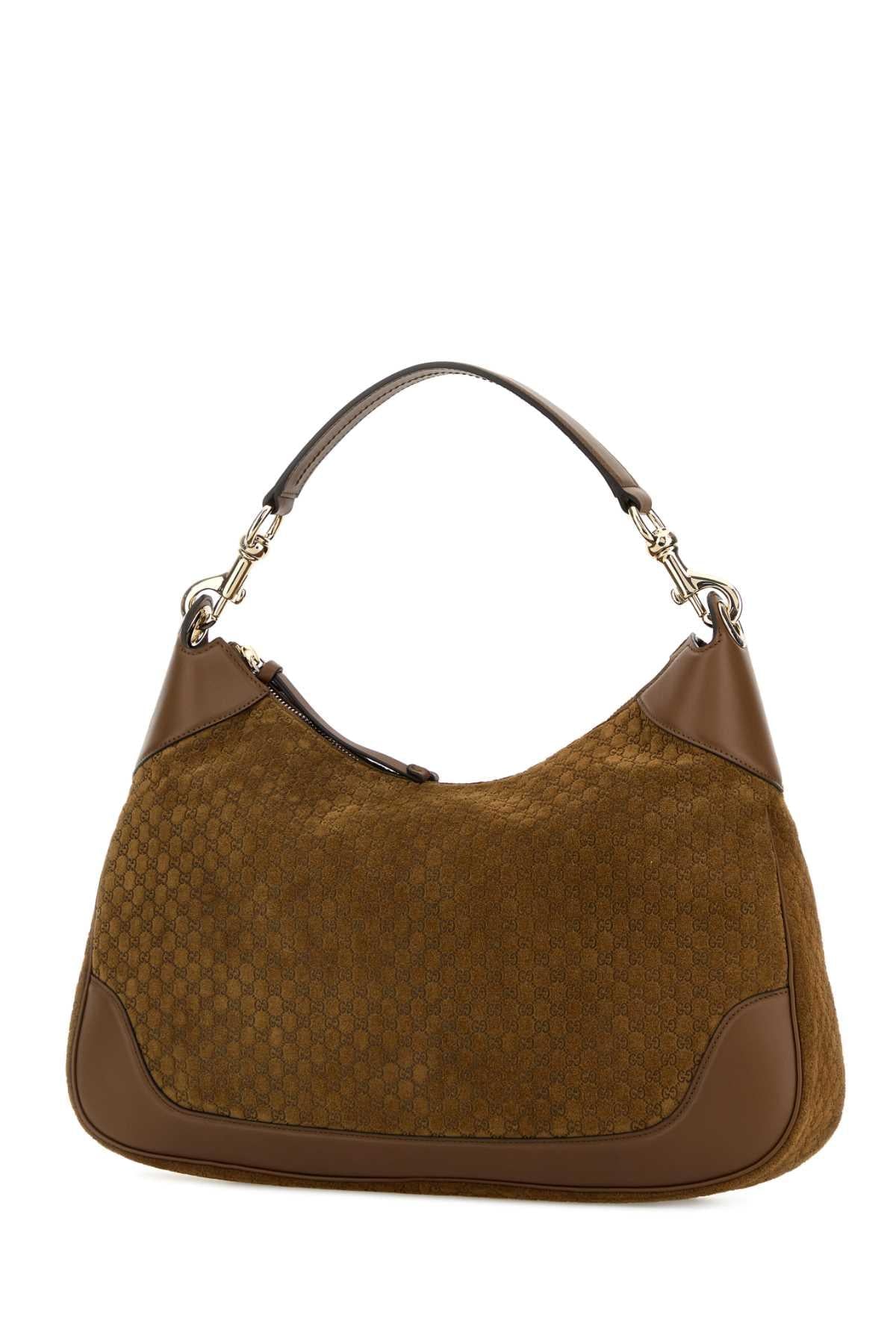 Gucci Women Brown Suede Medium Gucci B Shoulder Bag GUCCI