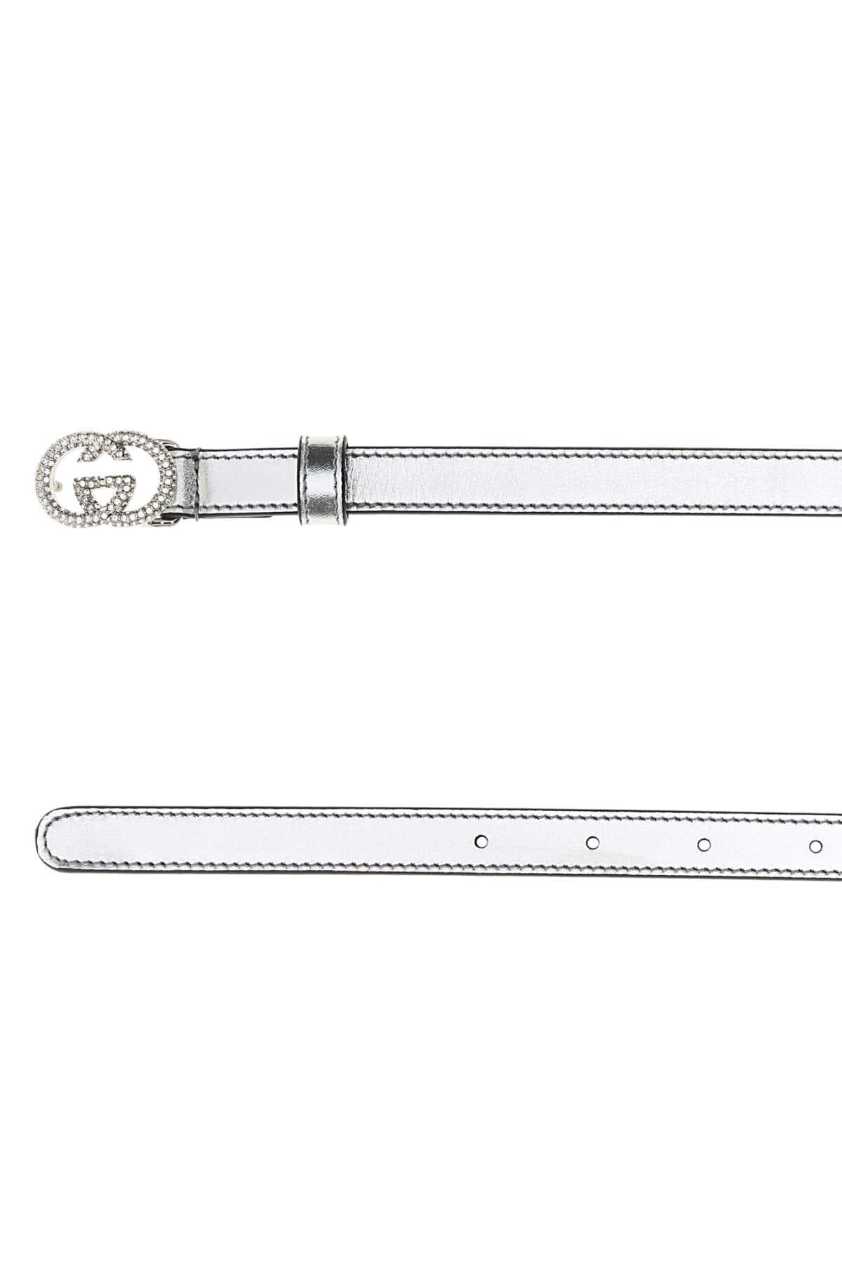 Gucci Women Silver Nappa Leather Belt GUCCI