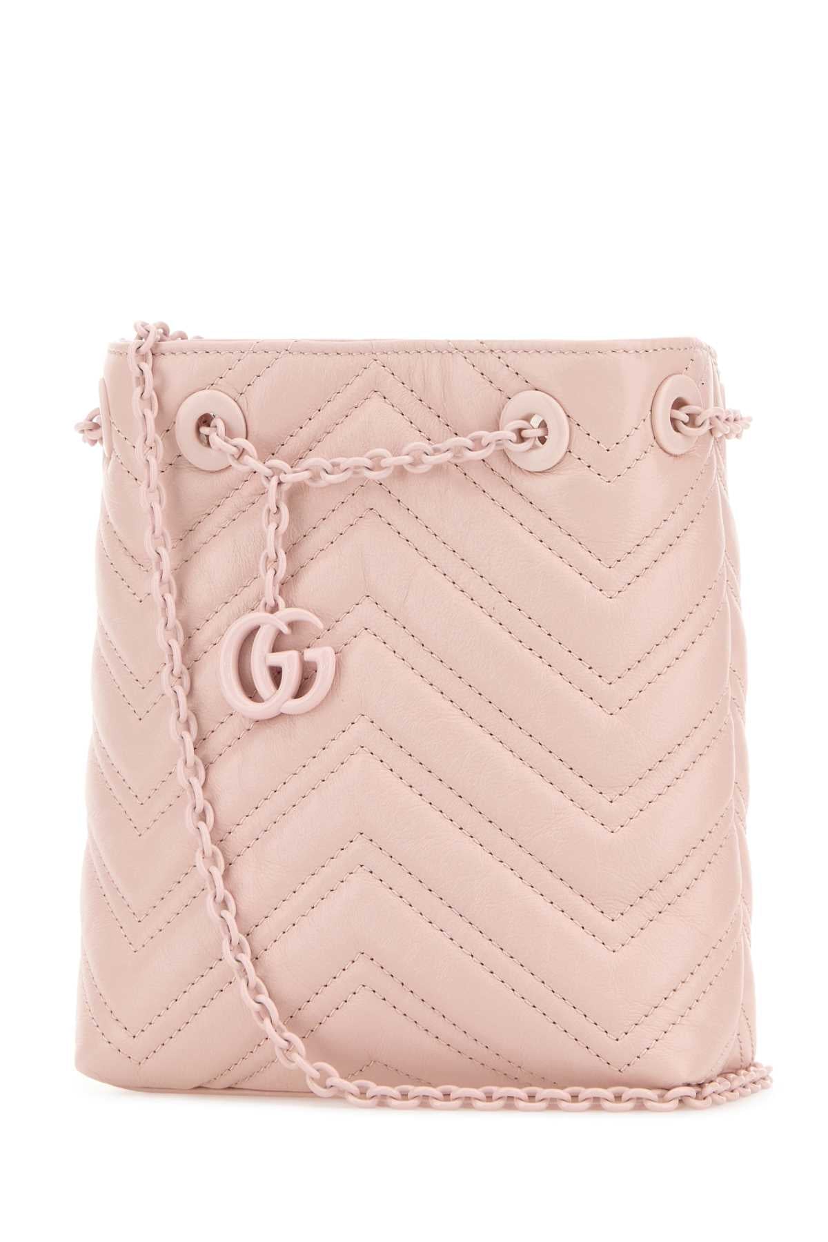 Gucci Women Pink Leather Micro Gg Marmont Bucket Bag GUCCI