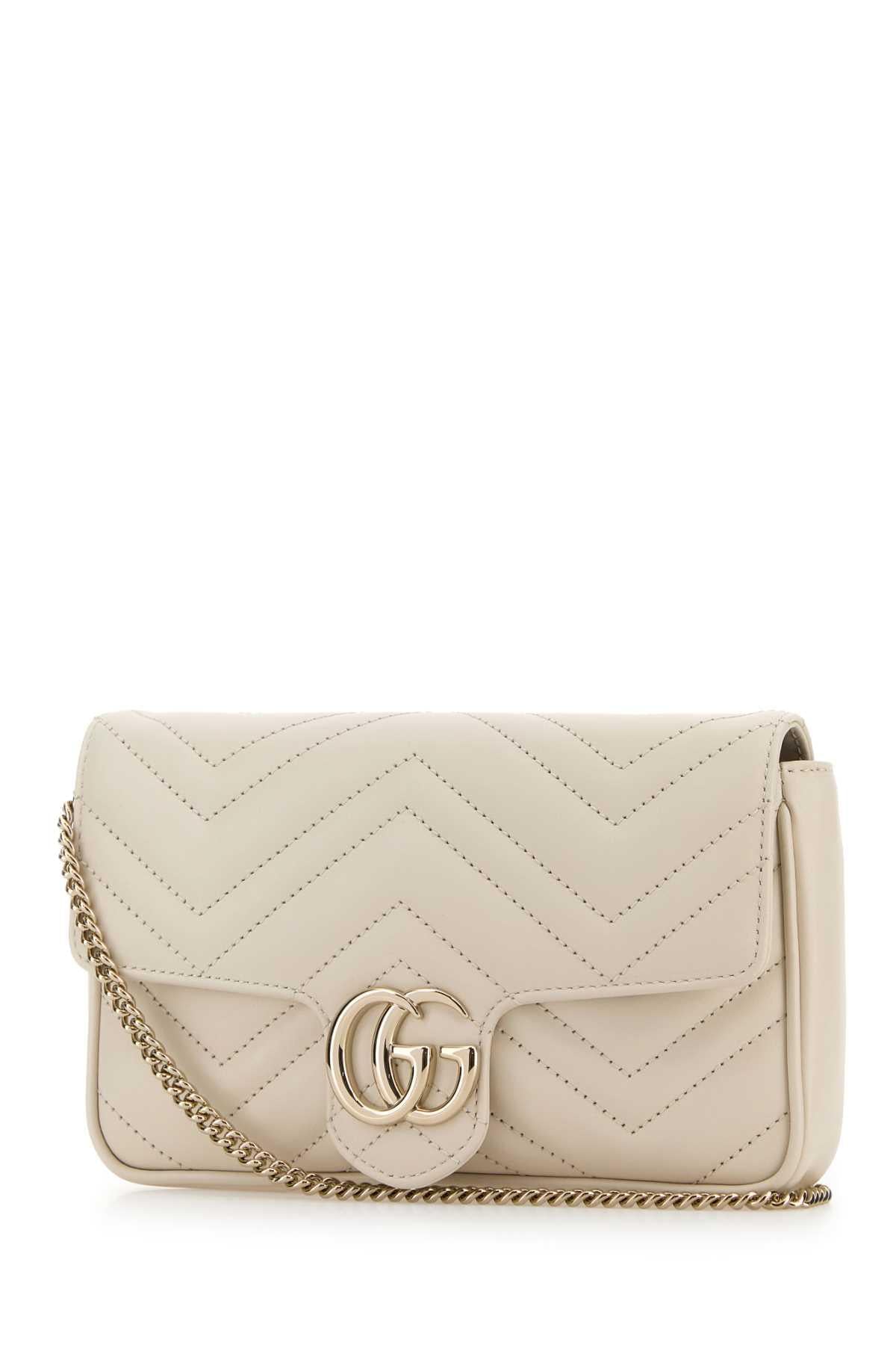 Gucci Women Ivory Leather Small Gg Marmont Shoulder Bag GUCCI