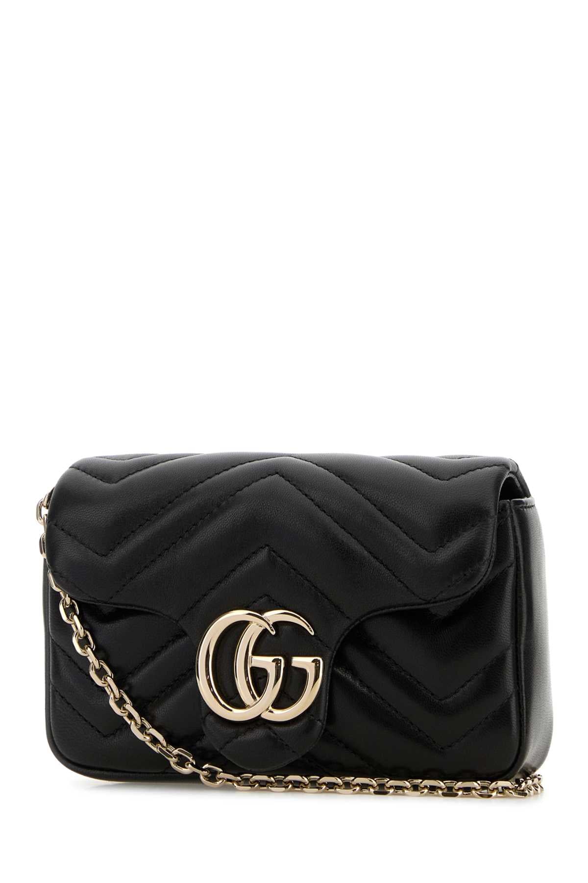 Gucci Women Black Leather Mini Gg Marmont Shoulder Bag GUCCI