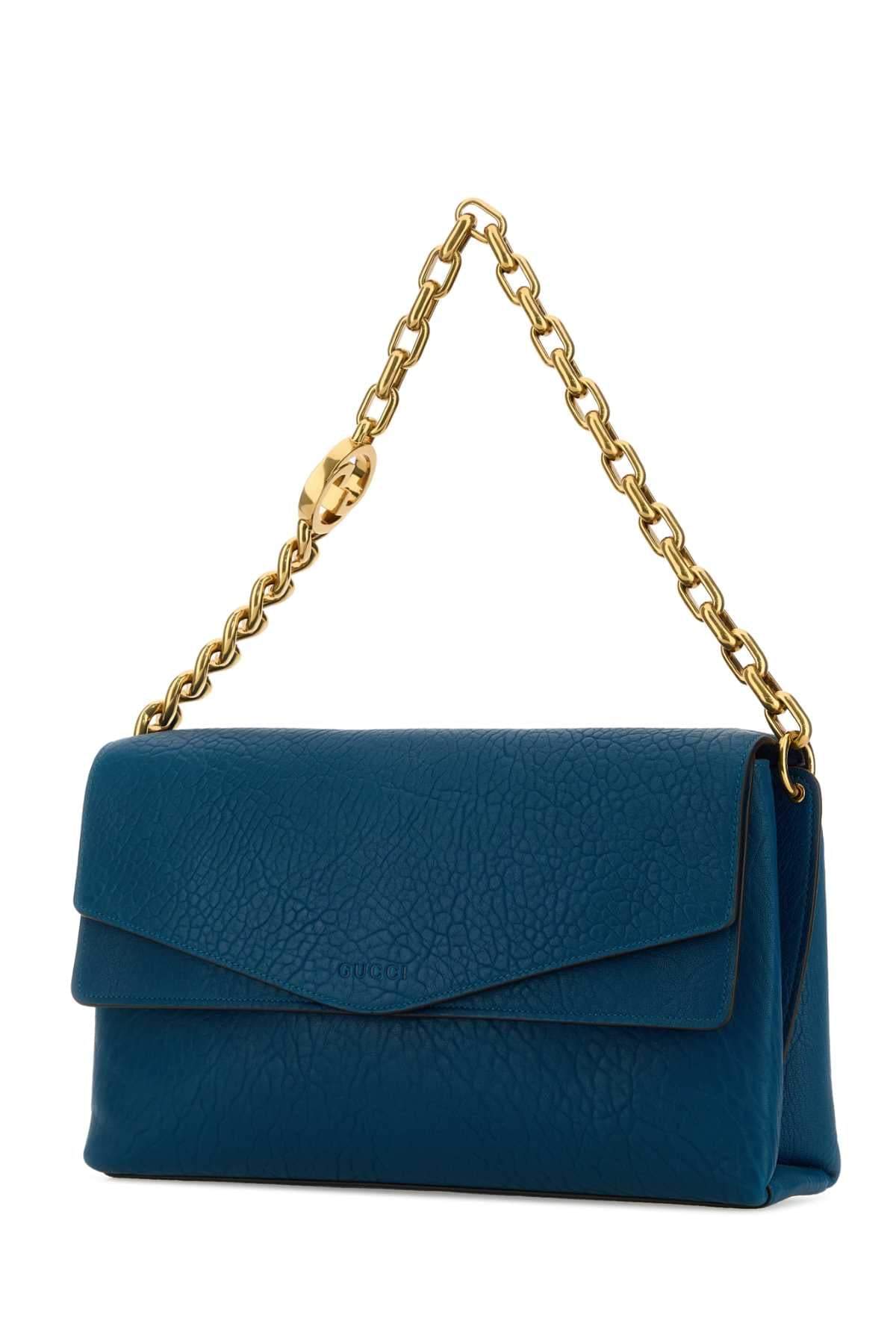 Gucci Women Teal Green Leather Large Shoulder Bag GUCCI
