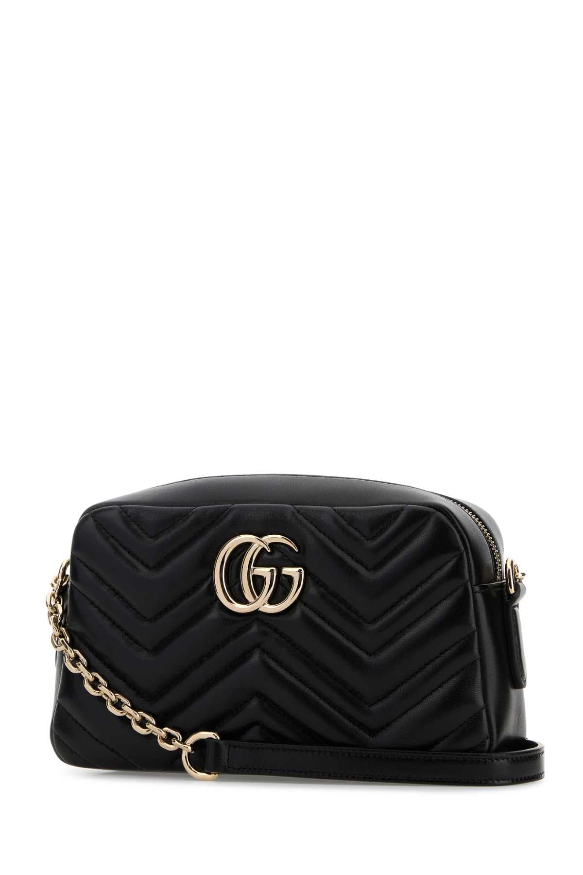 Gucci Women Black Nappa Leather Gg Marmont Crossbody Bag GUCCI