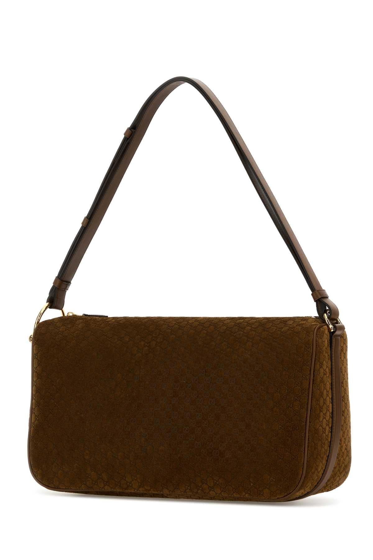 Gucci Women Caramel Suede Gucci Half Horsebit Shoulder Bag GUCCI