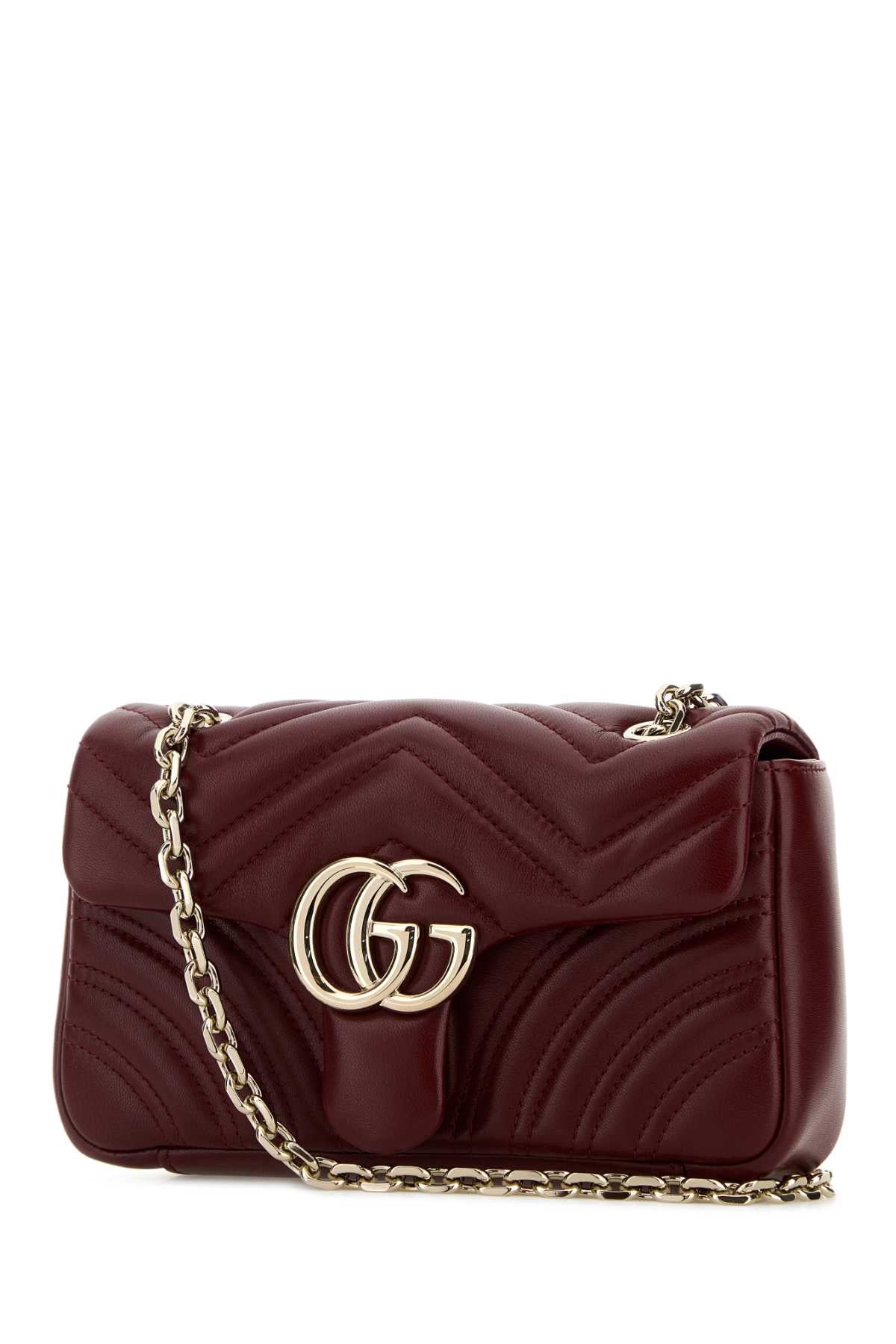 Gucci Women Burgundy Nappa Leather Small Gg Marmont Shoulder Bag GUCCI