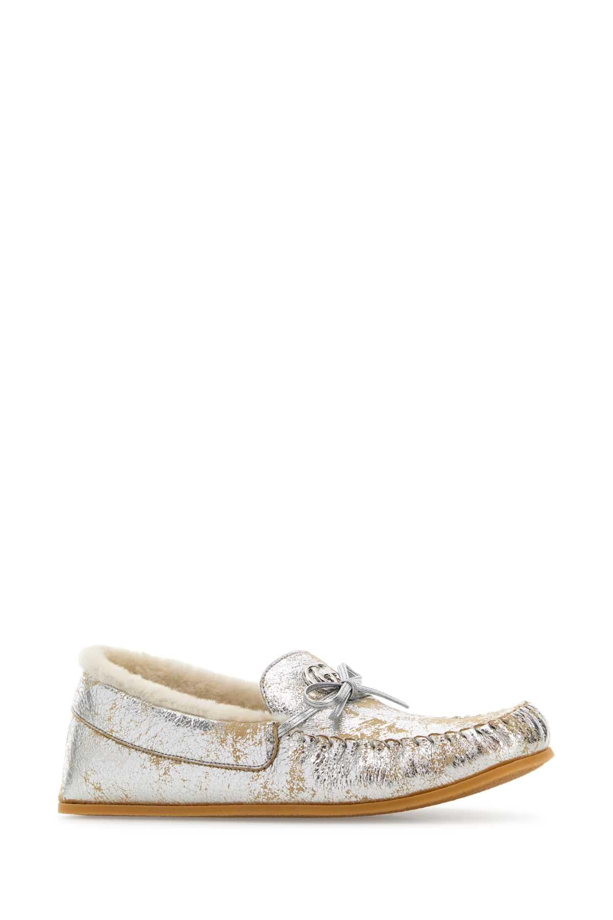 Gucci Women Silver Leather Loafers GUCCI