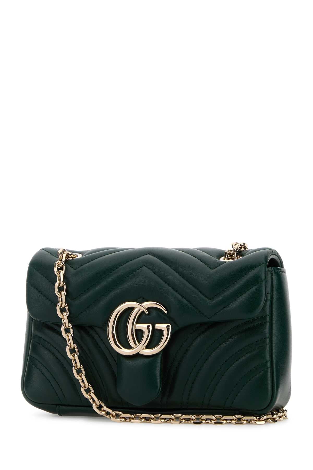 Gucci Women Dark Green Nappa Leather Small Gg Marmont Shoulder Bag GUCCI