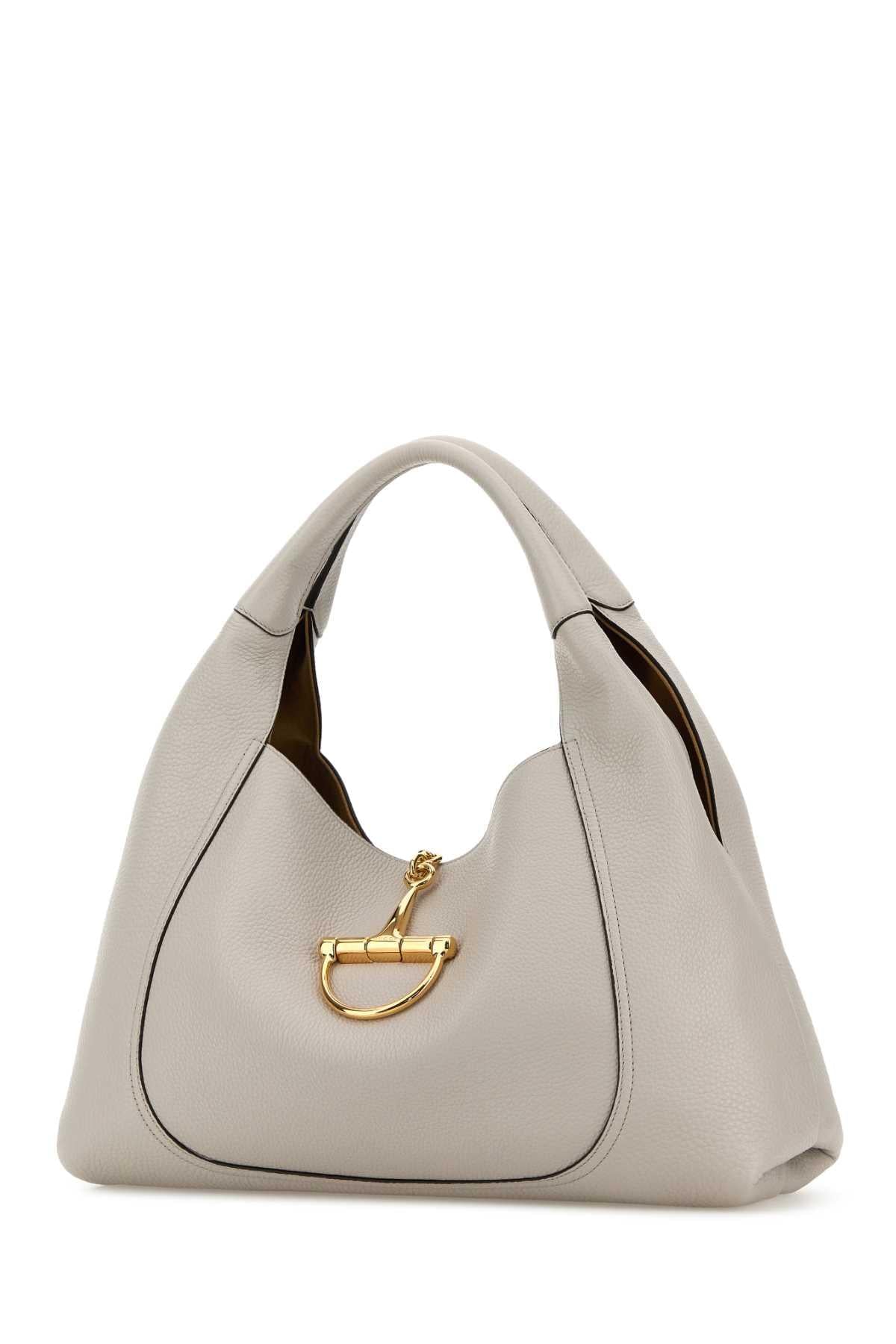 Gucci Women Light Grey Leather Large Gucci Softbit Shoulder Bag GUCCI