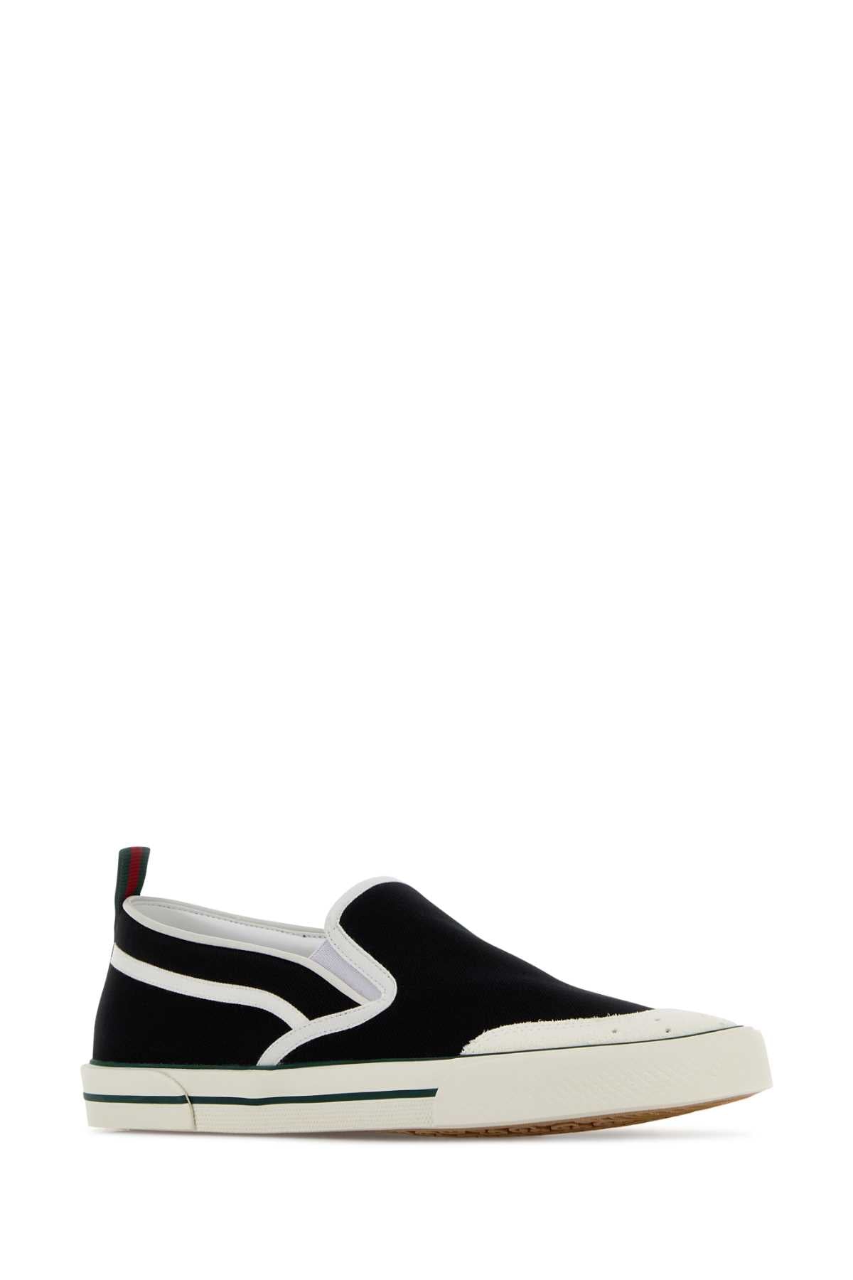 Gucci Men Black Canvas Slip Ons GUCCI