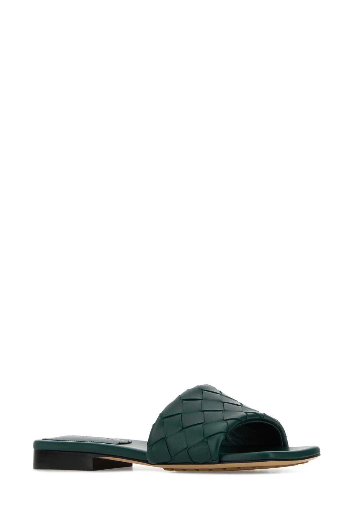 Bottega Veneta Women Bottle Green Leather Parco Slippers BOTTEGA VENETA