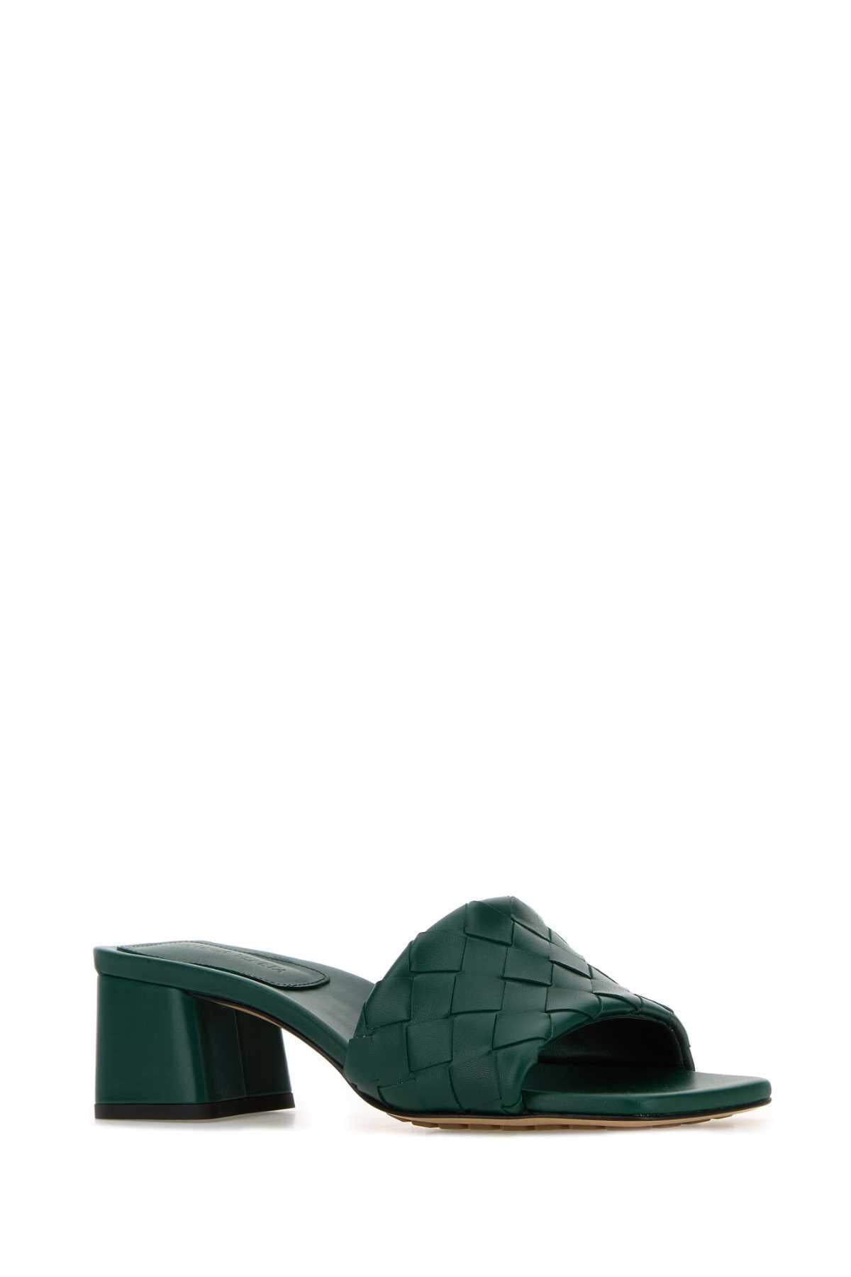 Bottega Veneta Women Emerald Green Leather Parco Mules BOTTEGA VENETA