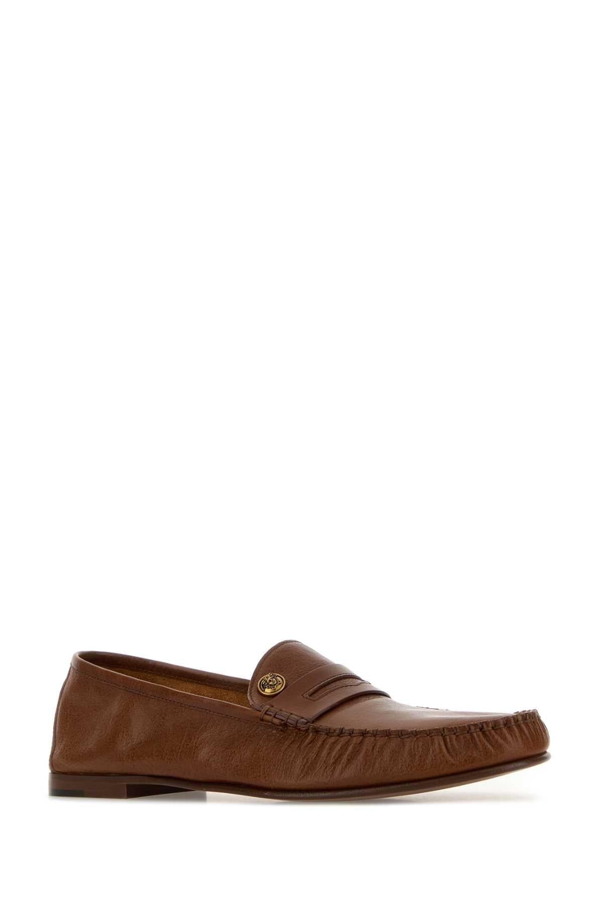 Versace Men Caramel Leather Loafers VERSACE